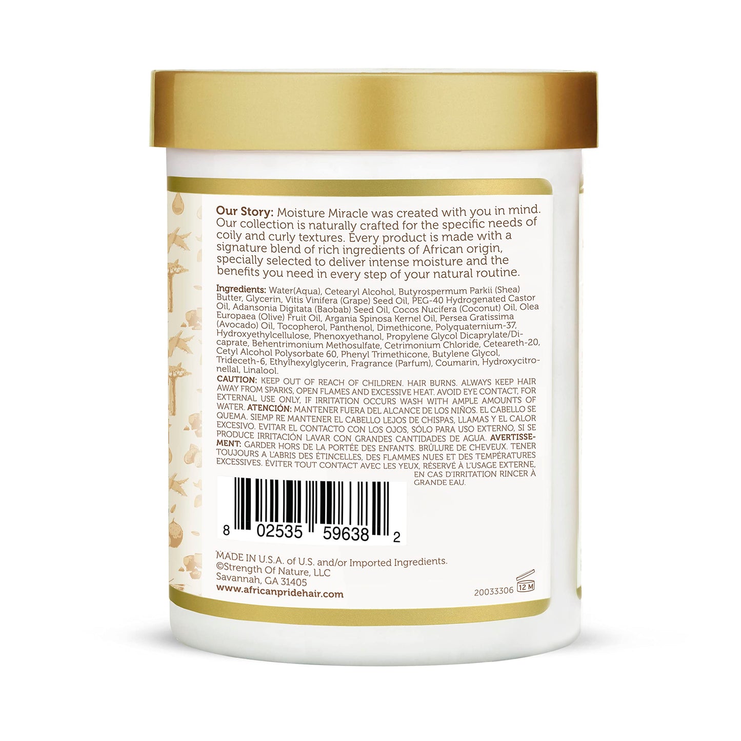 African Pride Moisture Miracle Leave-In Cream with Coconut & Baobab Oil – Deep Moisture, Hydration & Repair for Natural Coils & Curls, 18 oz