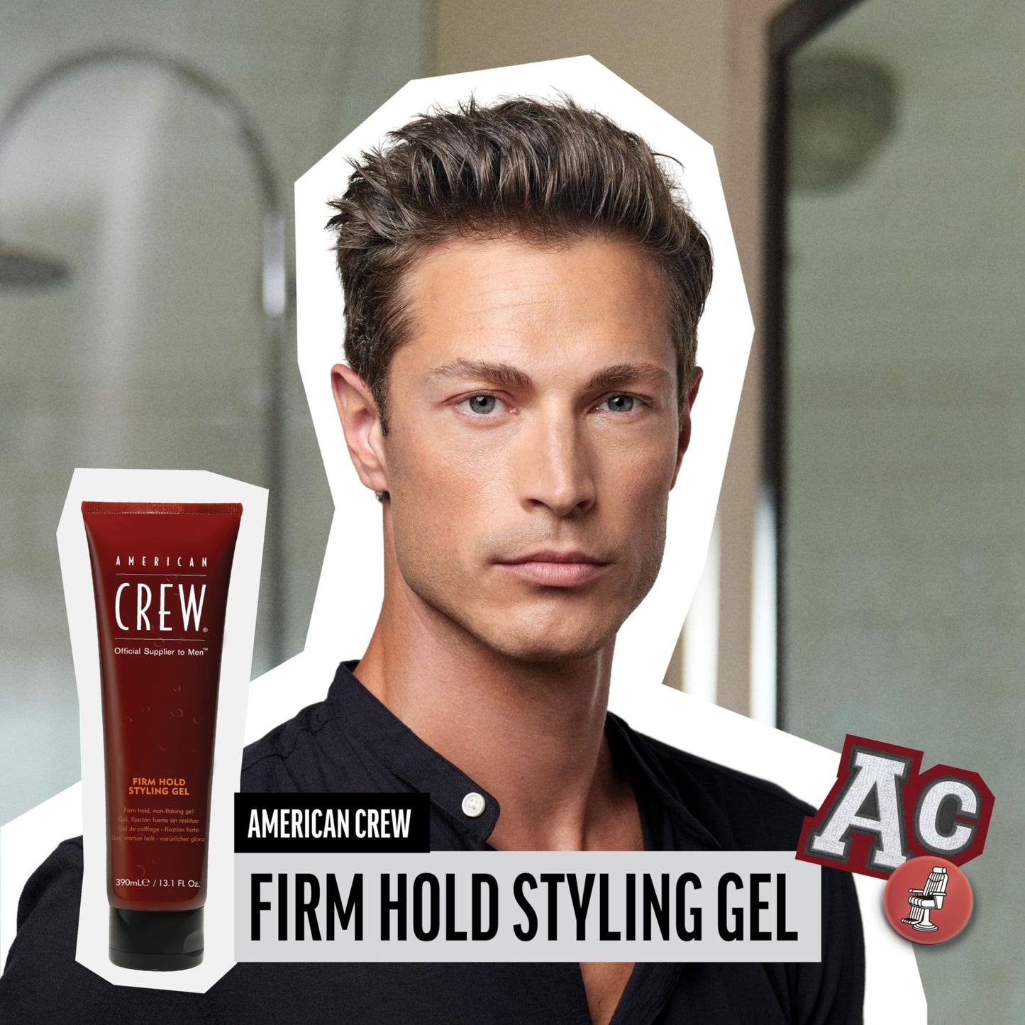 American Crew Men's Hair Styling Gel, Firm Hold, Non-Flaking, 8.4 fl oz