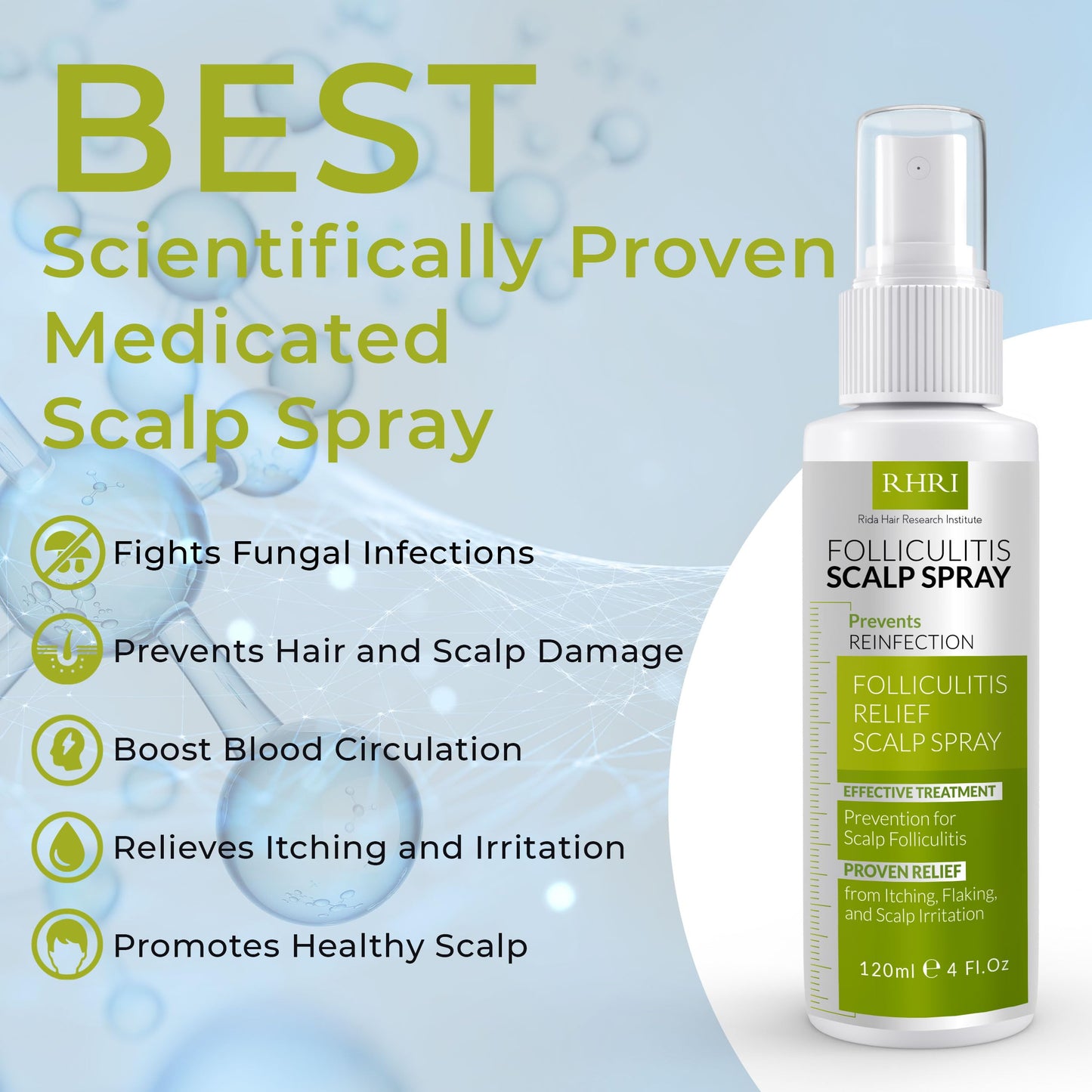 Folliculitis Scalp Spray โ Antifungal, Anti-Dandruff & Anti-Itch Treatment for Dry, Irritated Scalp | Helps Soothe Psoriasis & Dandruff Flakes