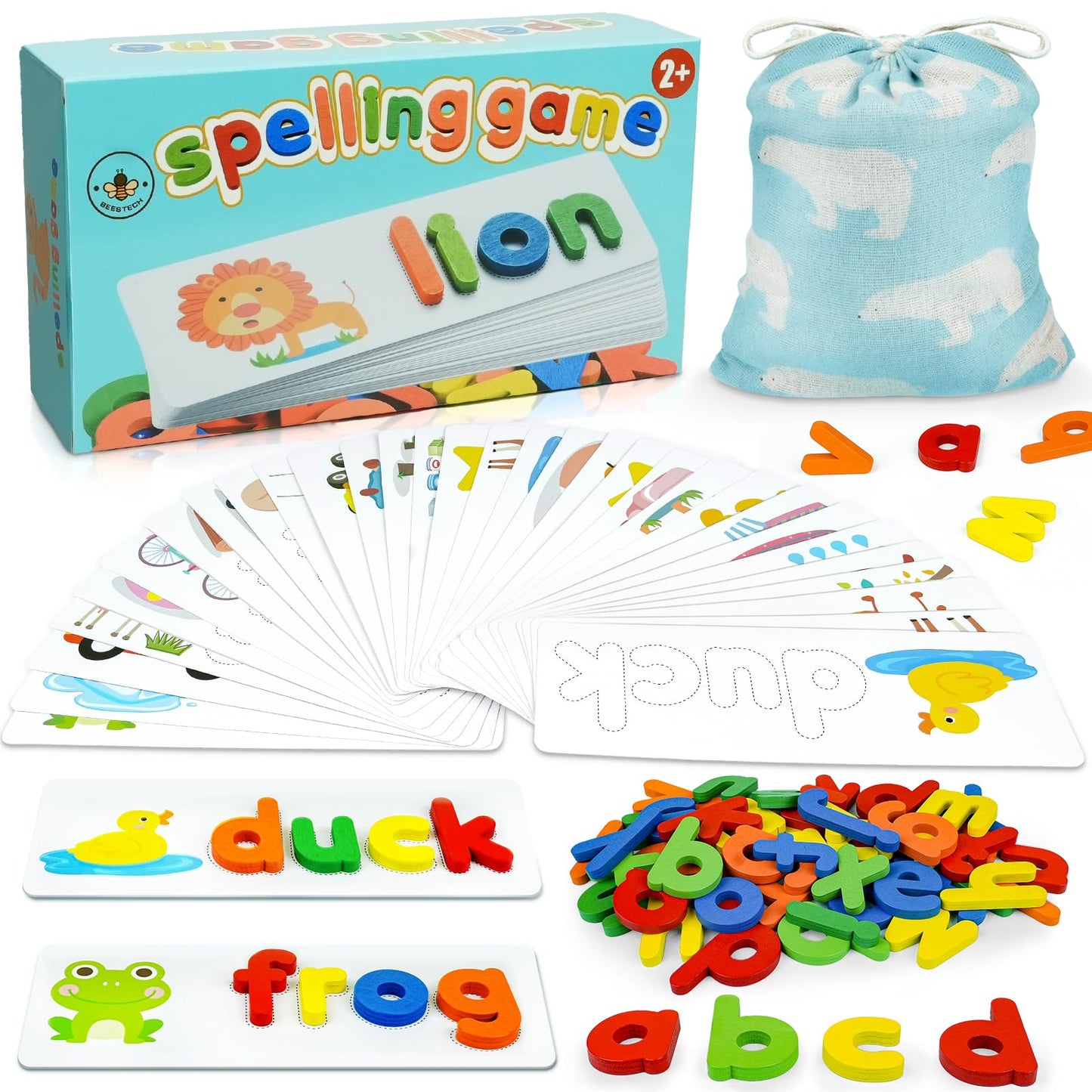 BEESTECH Wooden Alphabet Learning Toy for Toddlers – ABC Puzzle Flash Cards & Letter Matching Game for Kids Ages 2-5, Preschool Educational Toy