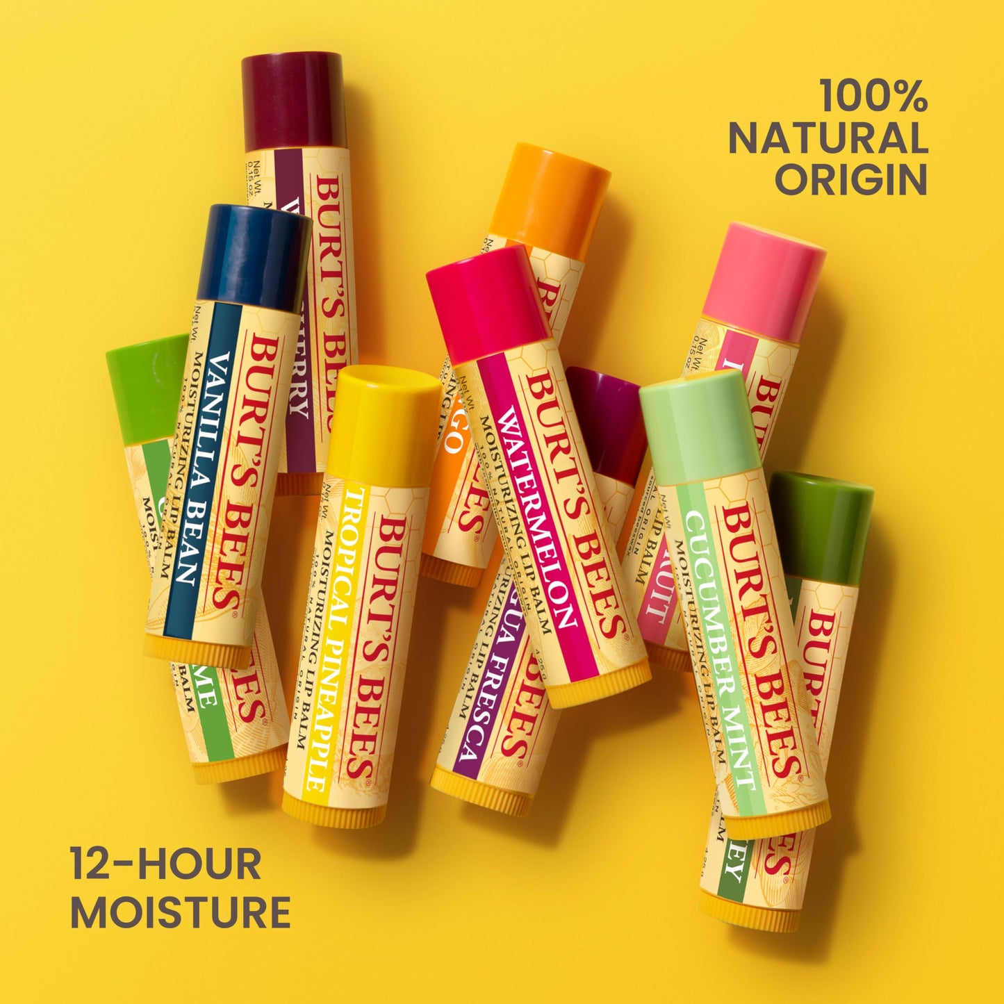 Burt's Bees Lip Balm 4-Pack – Pink Grapefruit, Mango, Coconut & Pear, Pomegranate – Natural, Tint-Free Moisturizer, 0.15 oz Each