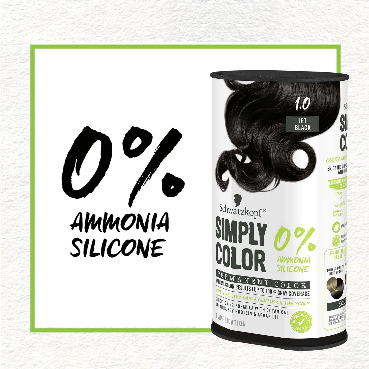 Schwarzkopf Simply Color 1.0 Jet Black Permanent Hair Dye – Ammonia, Silicone, PPD & PTD Free, Gentle Formula, Dermatologist Tested, 1 Application