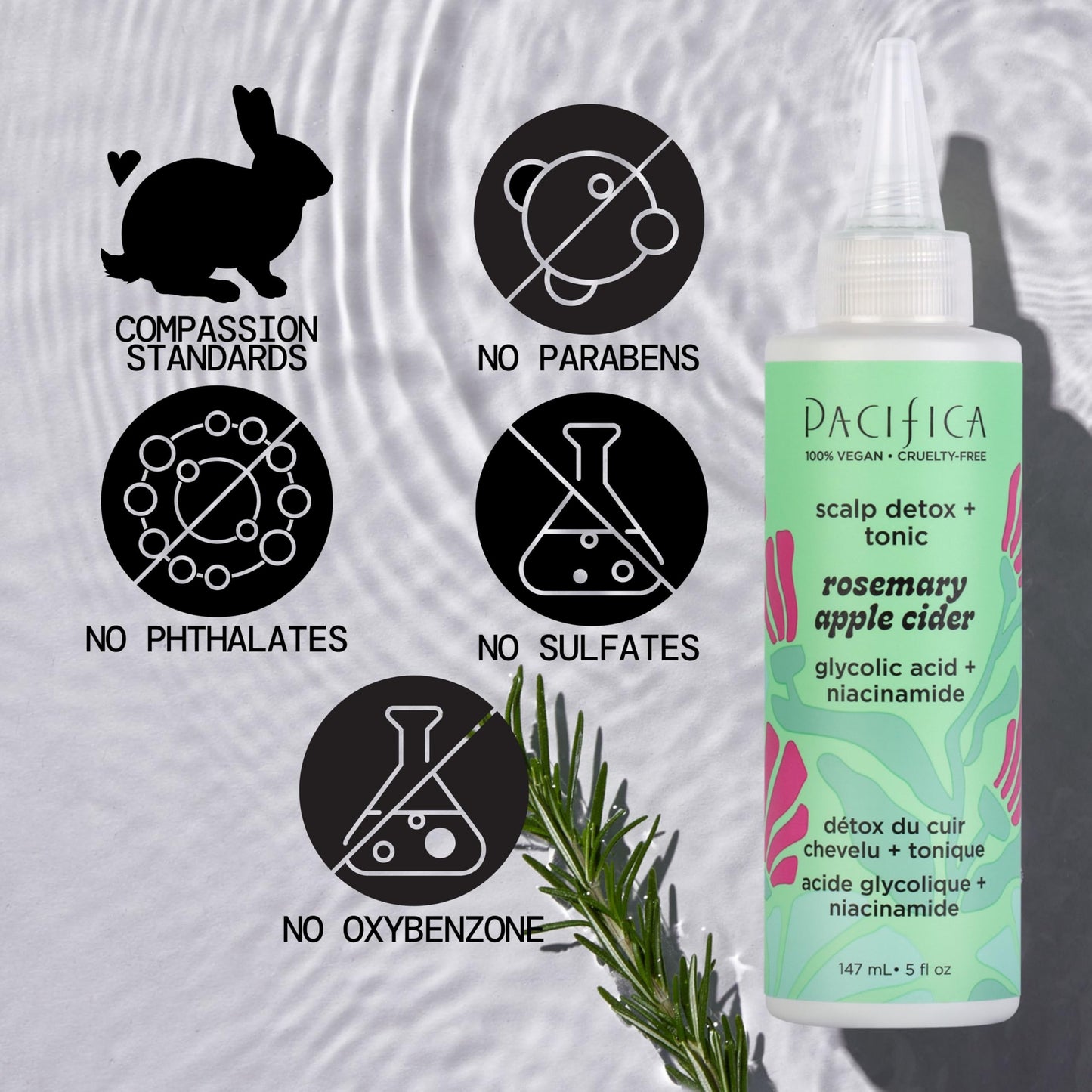 Pacifica Scalp Detox Tonic – Rosemary & Apple Cider Vinegar Exfoliating Scalp Treatment with Salicylic Acid, Clarifying Vegan Pre-Shampoo Cleanser, 5 oz