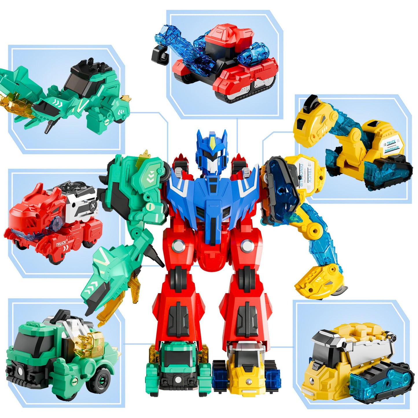 iPlay iLearn Kids Dinosaur Transforming Robot Toy – Magnetic STEM Trucks Turn into Dinosaurs, Educational Learning & Birthday Gift for Ages 3-8