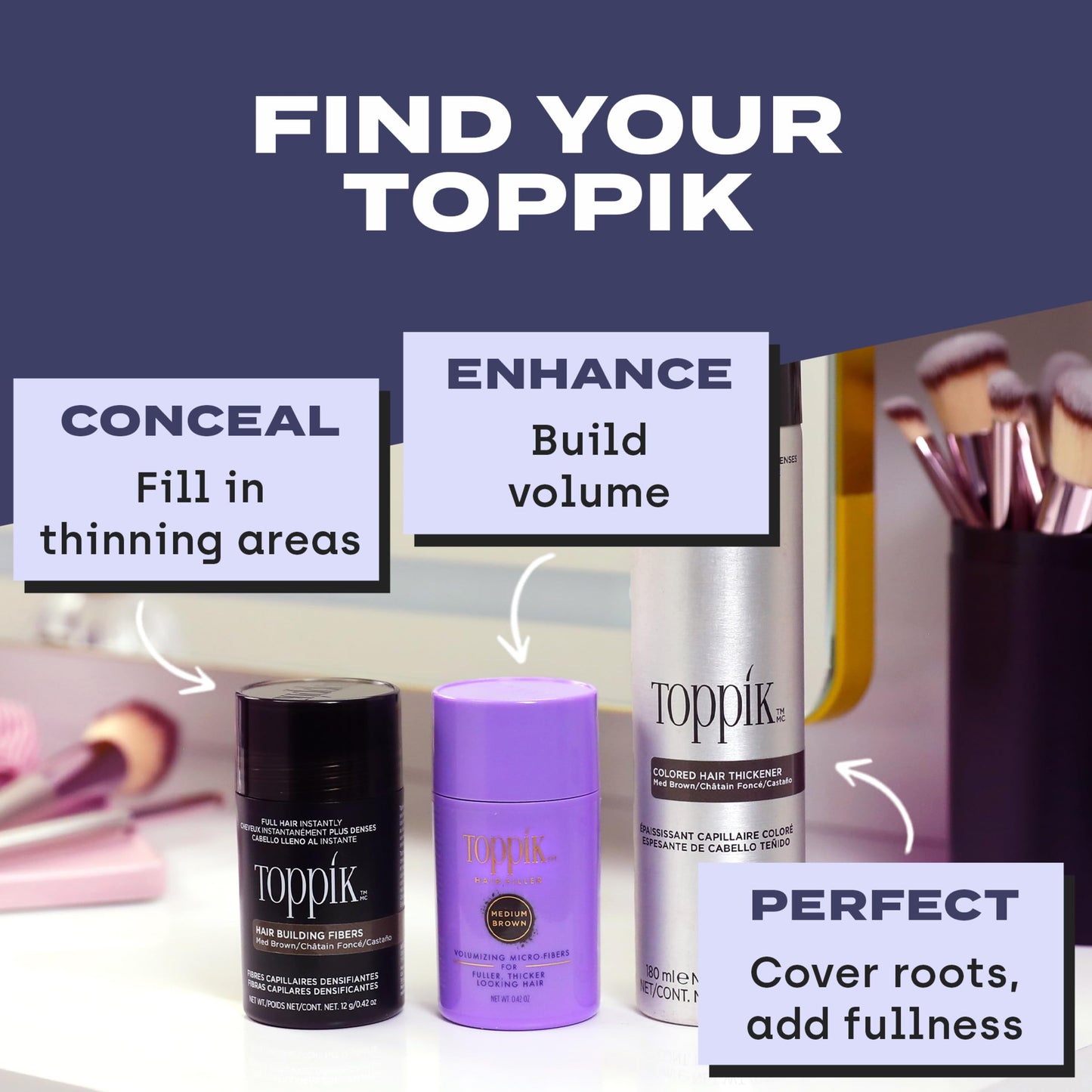 Toppik Colored Hair Thickener Spray, Medium Brown – Volumizing Root Touch-Up & Concealer, Covers Thinning Areas, Hair Building Fiber, 5.1oz