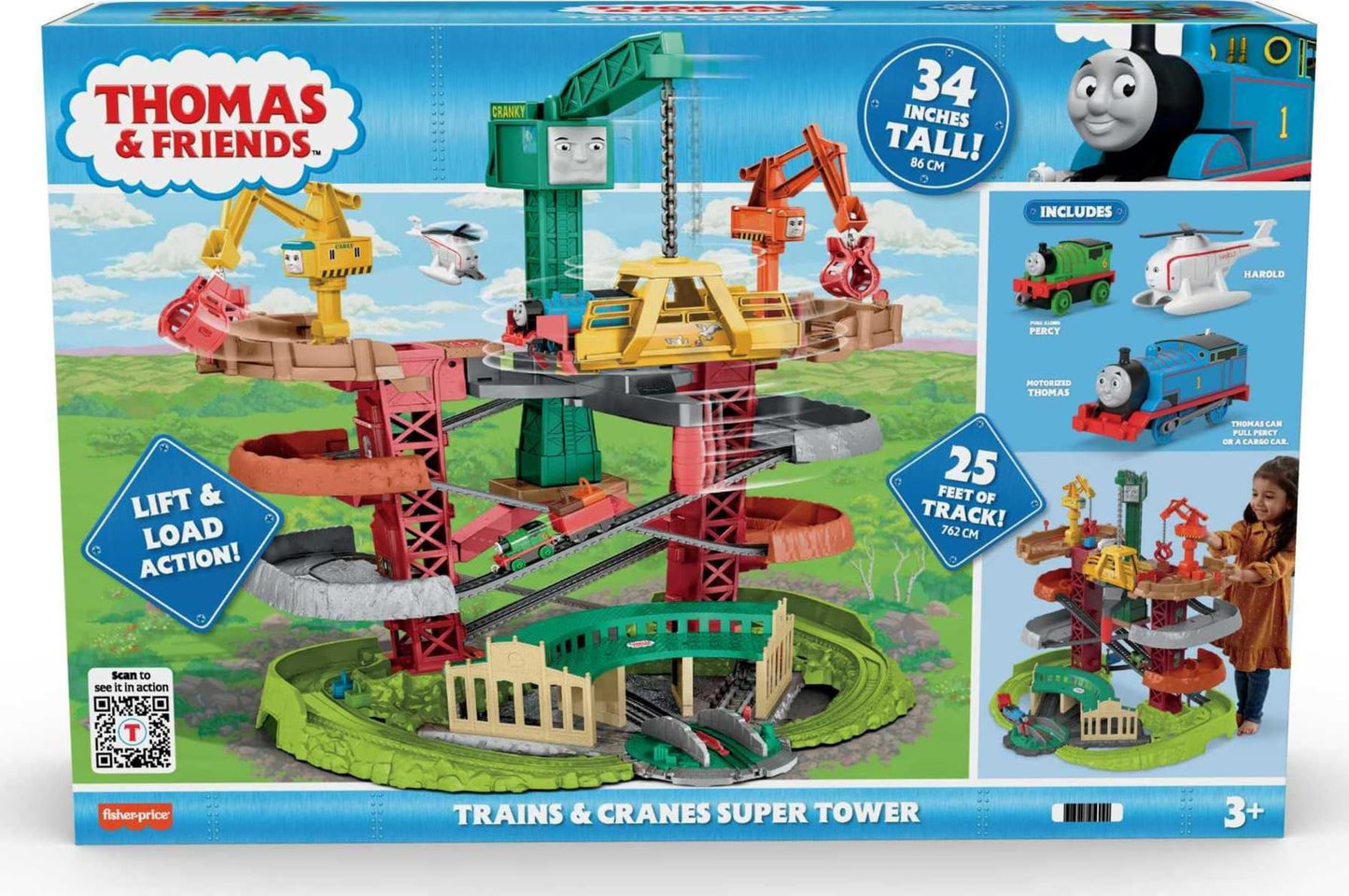 Thomas & Friends Super Tower Track Set – Multi-Level Train Playset with 3 Characters & Cranes, 2.5 Ft Tall, Preschool Toy Ages 3+ (Amazon Exclusive)