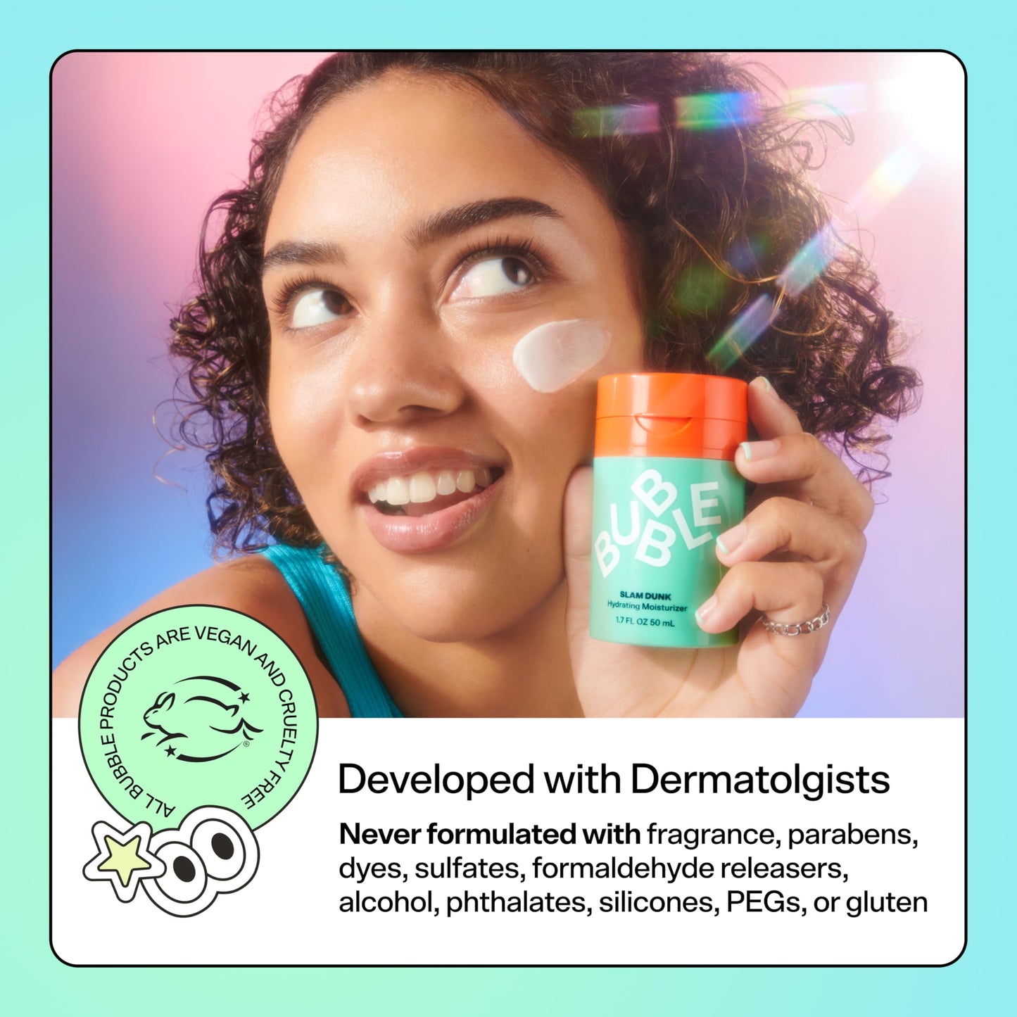 Bubble Skincare Slam Dunk Hydrating Face Moisturizer – Lightweight Daily Lotion with Vitamin E, Aloe & Blue Light Protection, 50ml