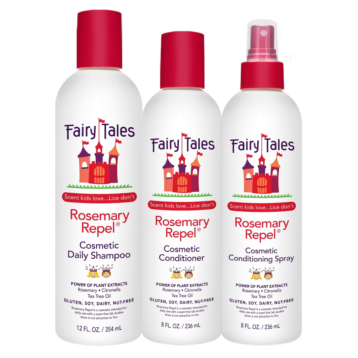 Fairy Tales Rosemary Repel Star Trio – Daily Kids Shampoo, Conditioner & Conditioning Spray | Lice Prevention Hair Care Set, 12 fl oz + 8 fl oz + 8 fl oz