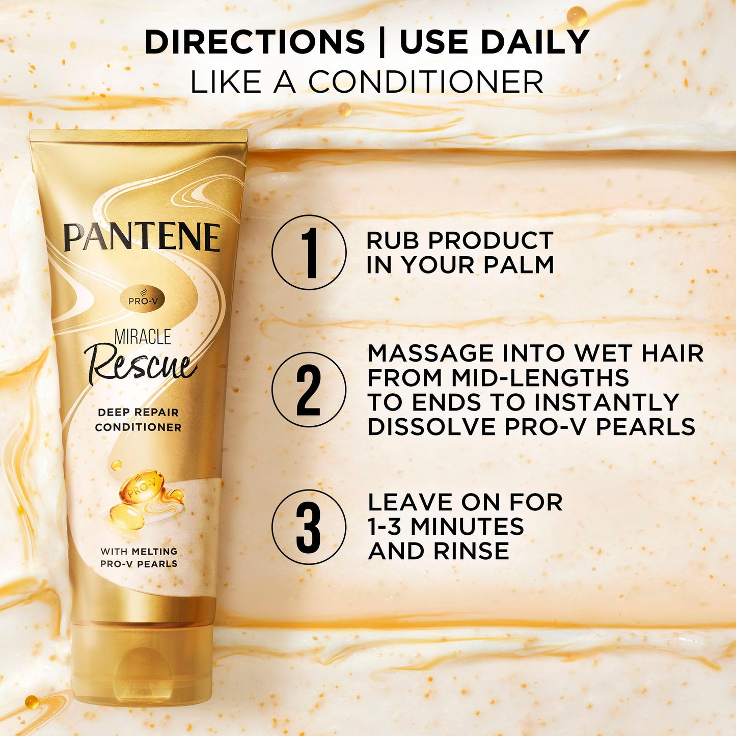 Pantene Miracle Rescue Deep Conditioner with Melting Pro-V Pearls - For Dry, Damaged, or Color-Treated Hair - Intense Moisture & Repair - 8.0 Oz