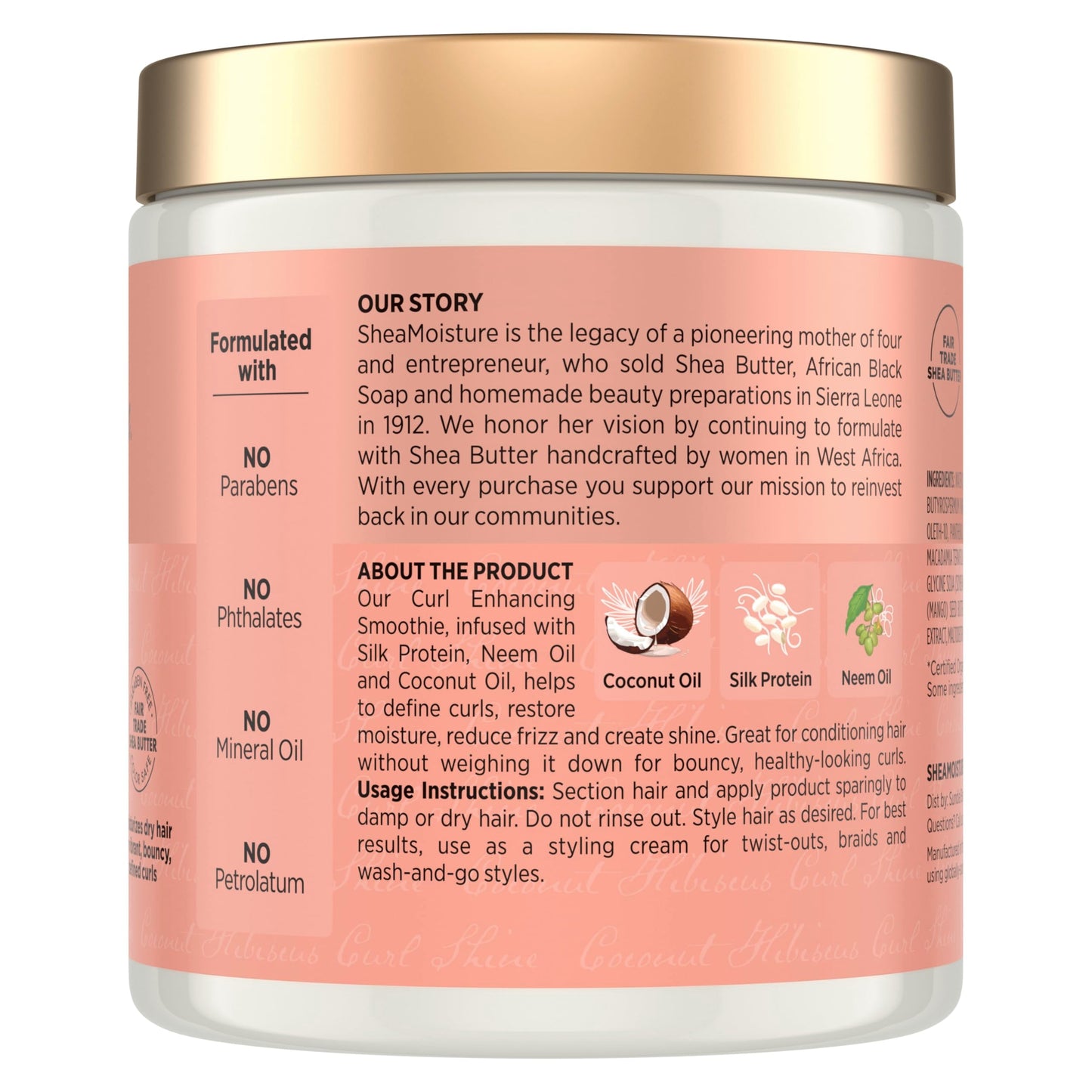 SheaMoisture Curl Enhancing Smoothie Hair Cream Coconut and Hibiscus for Thick, Curly Hair Sulfate Free and Paraben Free Curl Cream 20 oz