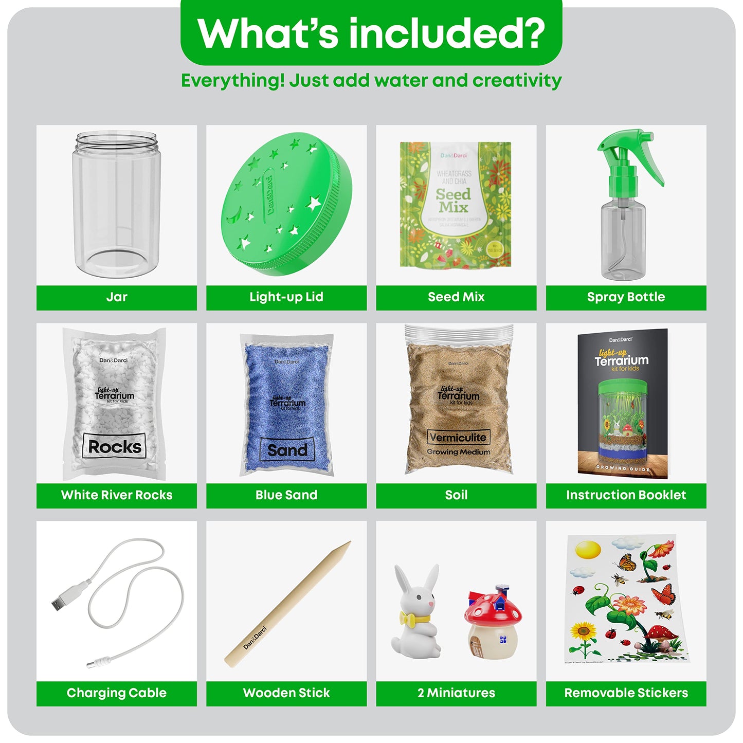 Dan&Darci Light-Up Terrarium Kit for Kids - STEM DIY Science Kit & Educational Toy - Fun Birthday Craft Project for Boys & Girls Ages 6-12