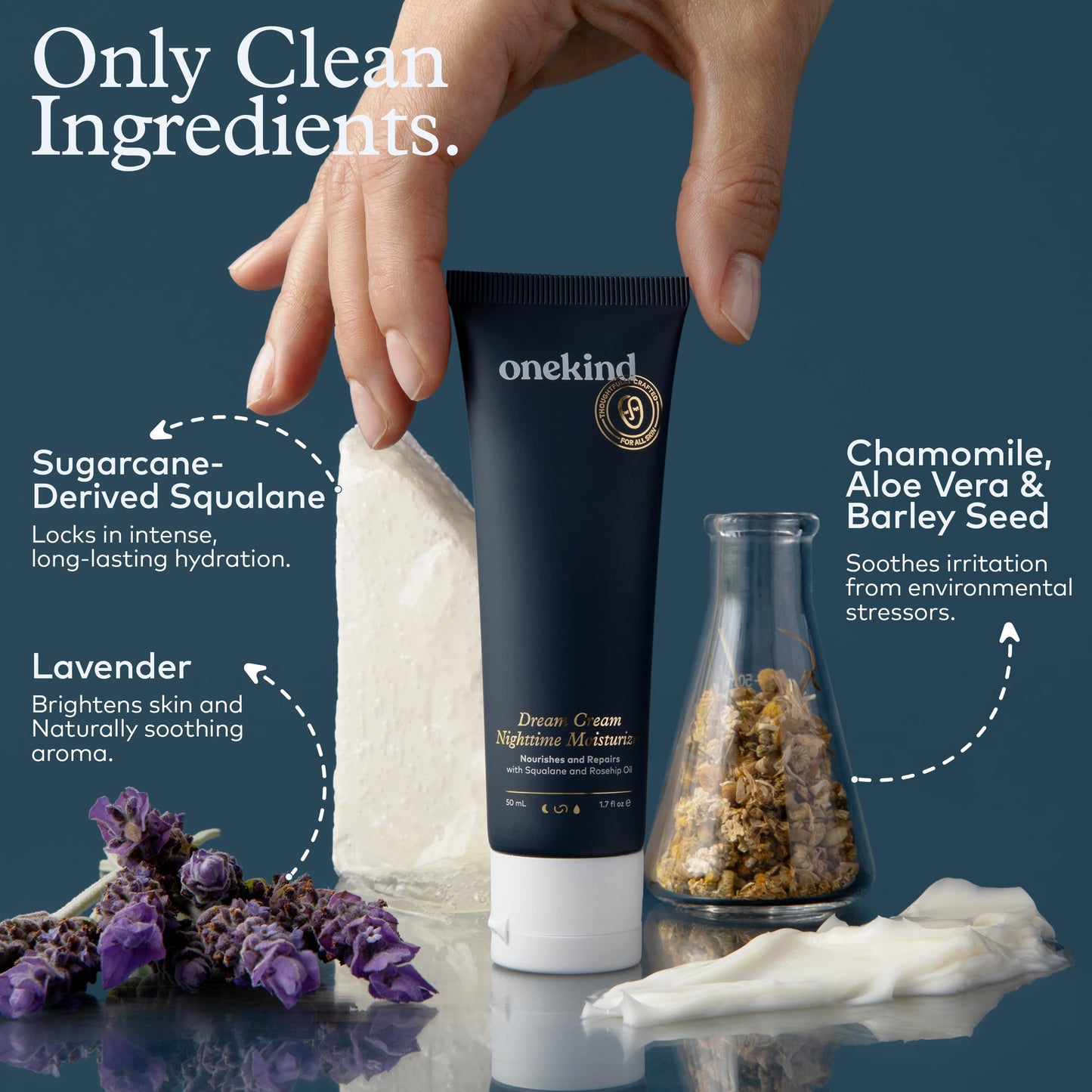 Onekind Dream Cream Night Moisturizer – Hydrating Anti-Aging Face Cream with Squalane, Rosehip & Shea Butter, Fragrance-Free, Vegan, 1.7 oz