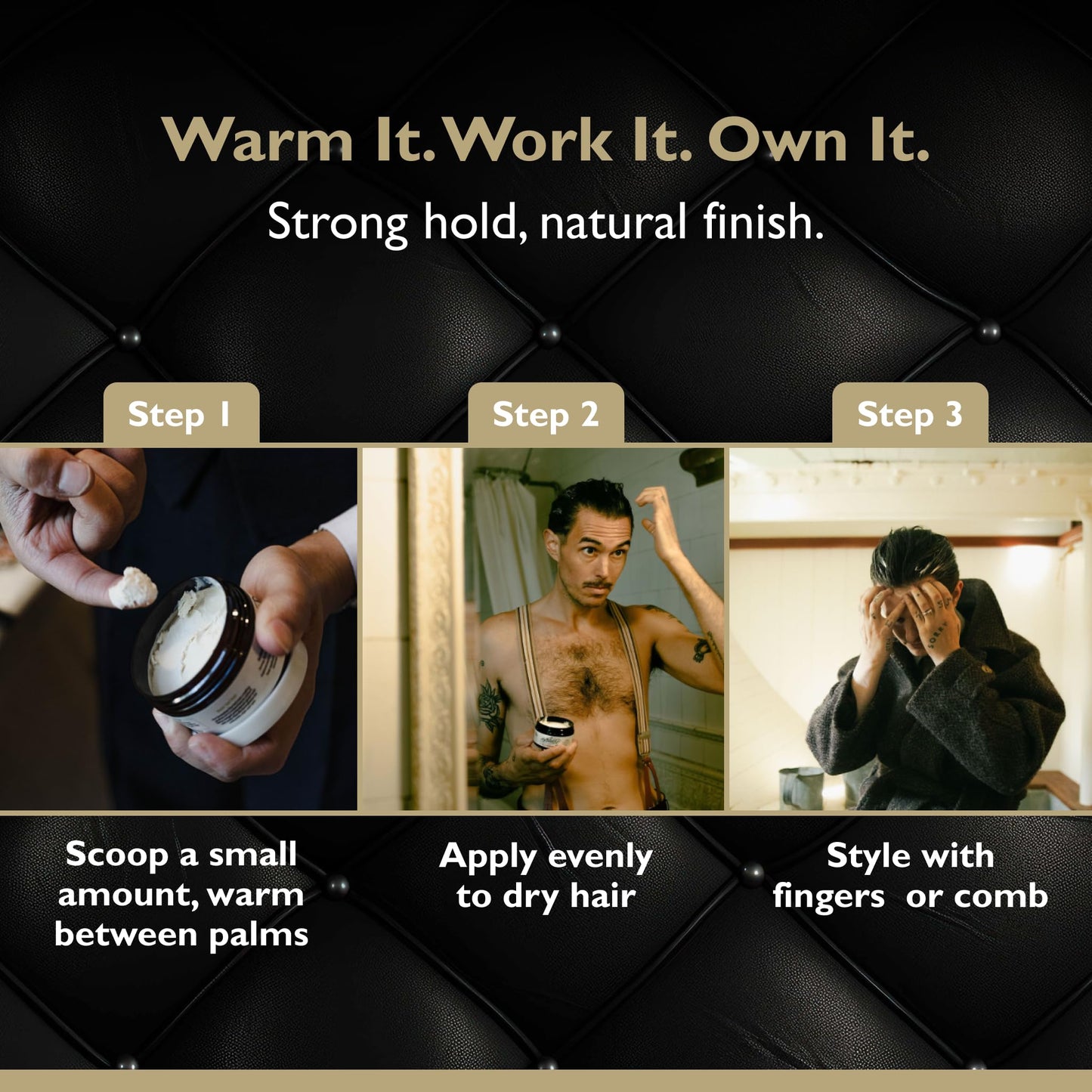 DandyMen Grooming Clay – Strong Hold, Natural Matte Finish, and Flexible Styling with Kaolin Clay & Beeswax – Tobacco Vanilla Scent – 3.4 oz (1-pack)