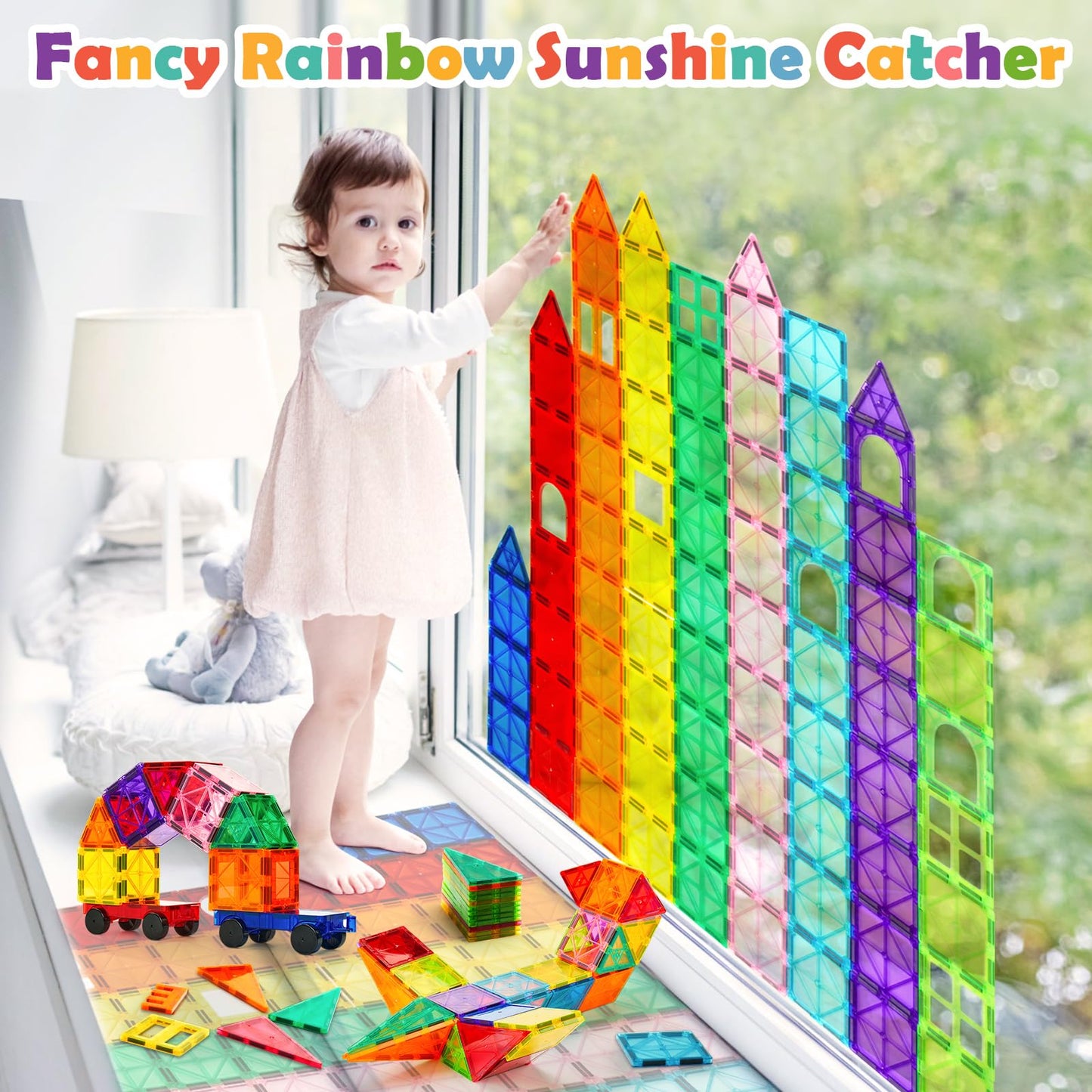 Dopyye 100PCS Magnetic Building Tiles for Kids, STEM Educational Magnet Blocks with Storage Bag, Stacking Toy Gift for Ages 3-9