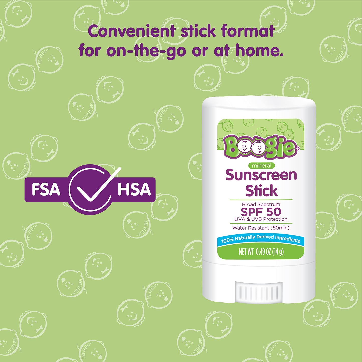 Boogie Block Baby Sunscreen Stick SPF 50 - Mineral, Water-Resistant, Vegan, Fragrance-Free, Travel Size for Kids, 2 Pack, FSA/HSA Eligible