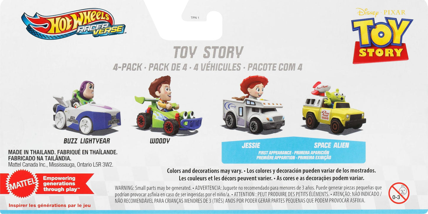 Hot Wheels RacerVerse, Set of 4 Die-Cars 1:64 Scale Toy Cars Optimized for Driving on Tracks with Pop Culture Characters as Drivers