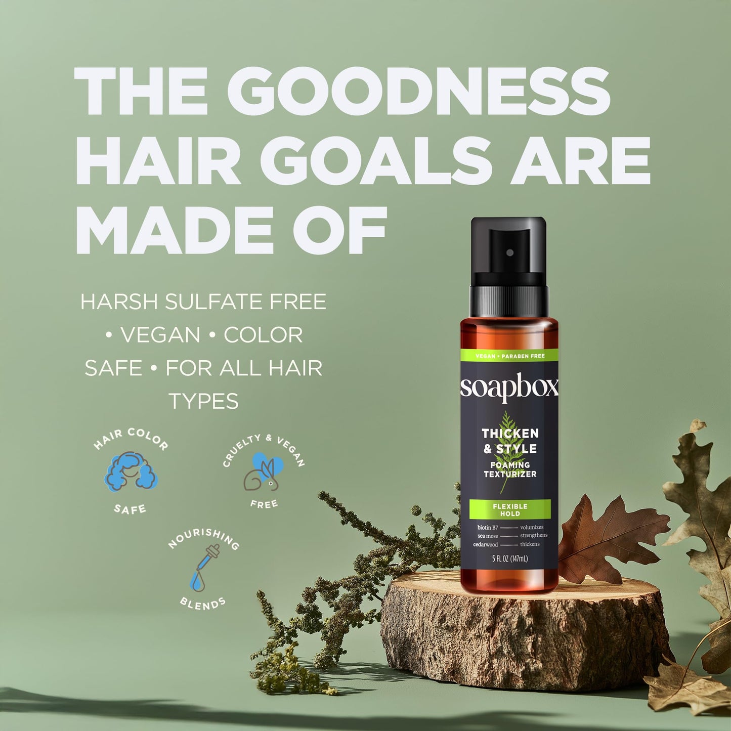 Soapbox Men's Thicken & Style Foaming Texturizer, Men's Hair Styling Foam, Hair Care for Men, 5oz