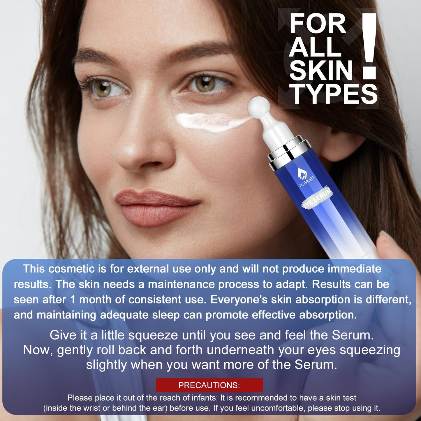 Eye Serum with 8% Caffeine & Retinol, Hyaluronic Acid, Niacinamide & Peptides for Dark Circles, Puffiness, Fine Lines, 360° Roller, 0.5 oz