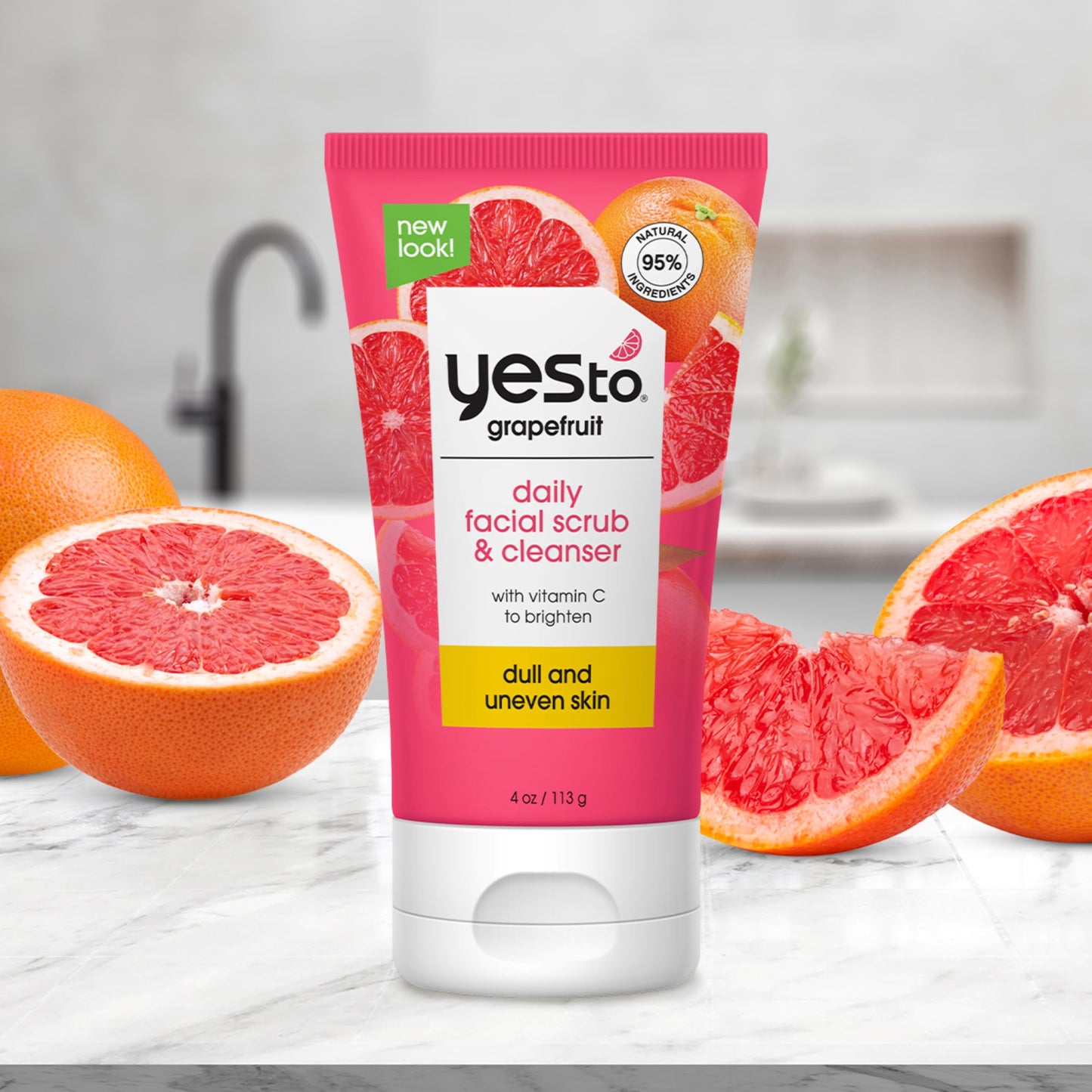 Yes To Grapefruit Daily Facial Scrub & Cleanser – Exfoliating, Brightening & Antioxidant-Rich, Vegan & Cruelty-Free, 4 oz