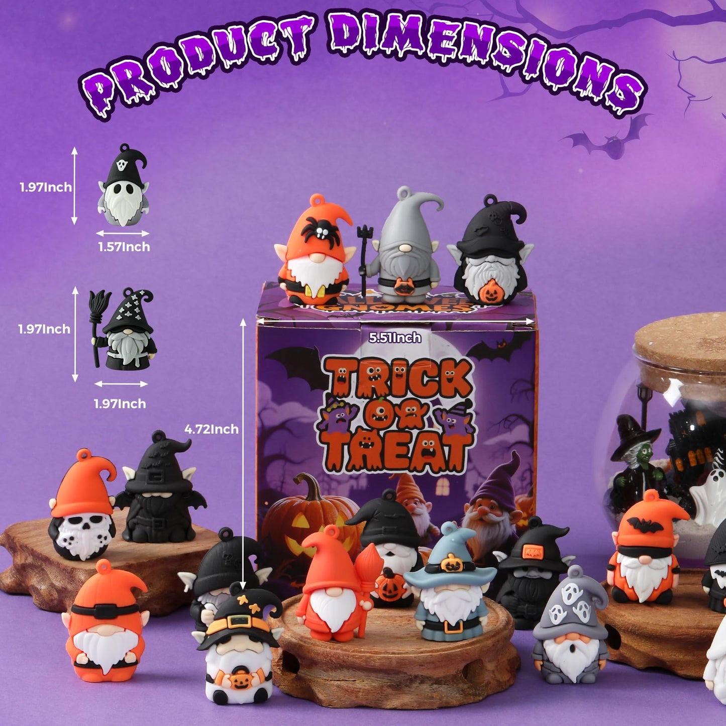 Compareye 36 Pcs Mini Gnome Figures – 1.6" Halloween Party Favors, Dollhouse Decor, Keychains, Trick-or-Treat Gifts for Kids & Adults