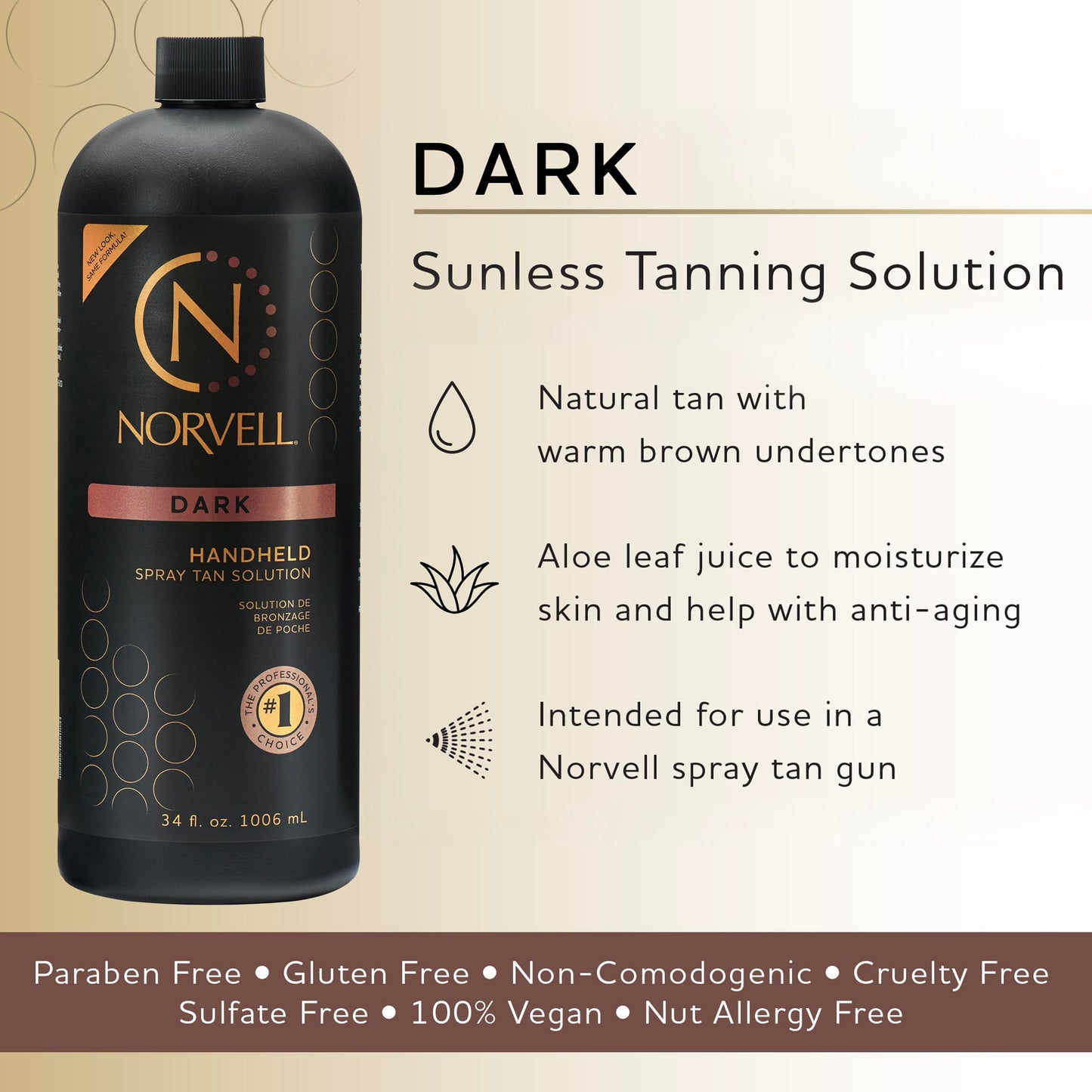 Norvell Dark Spray Tan Solution 34 fl oz – Professional Sunless Tanning, Streak-Free, Fast-Drying, Long-Lasting Deep Bronze