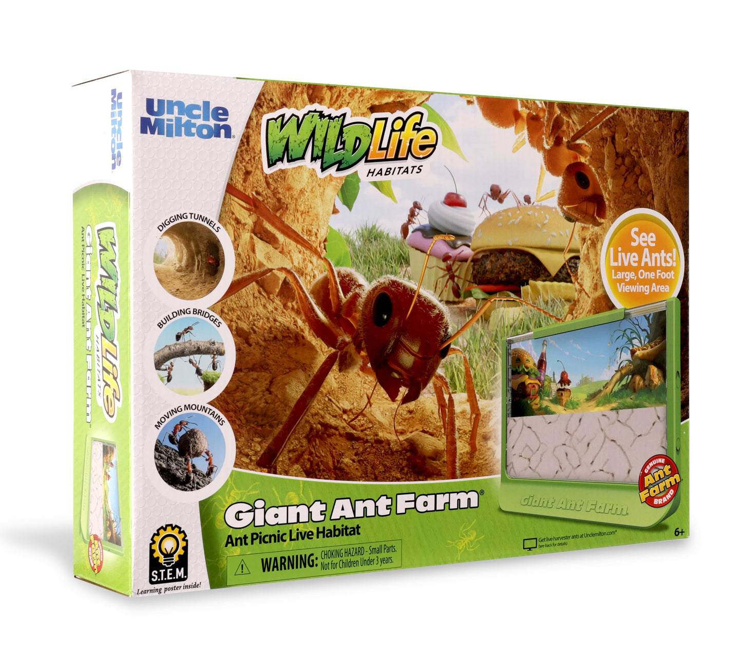 Uncle Milton Giant Ant Farm - Large Viewing Area - Care for Live Ants - Nature Learning Toy - Science DIY Toy Kit - Great Gift for Boys & Girls, Green