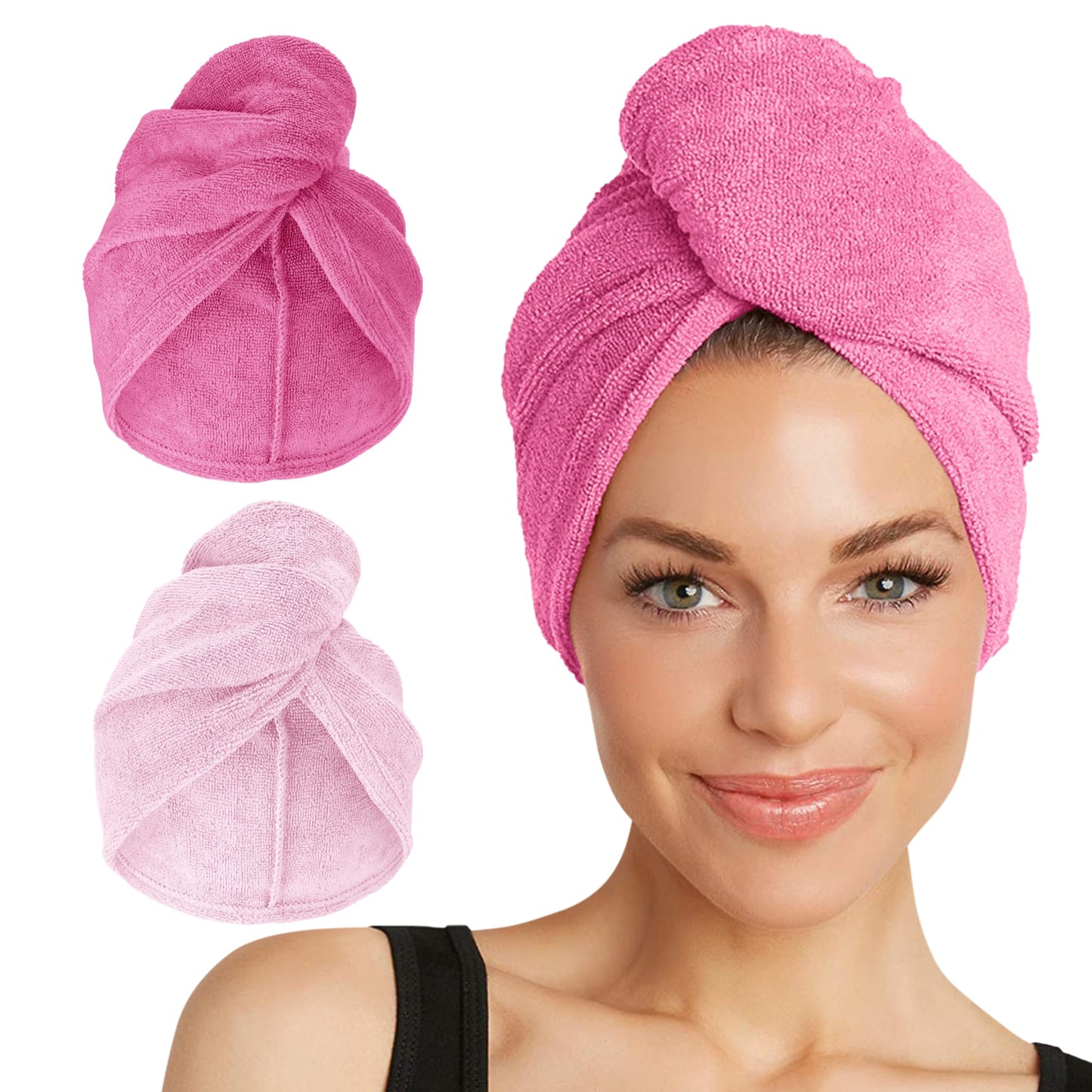 Turbie Twist Microfiber Hair Towel 2-Pack – Quick Dry Hair Wrap for Straight, Wavy & Curly Hair – Travel & Gift Set, Dark & Light Pink