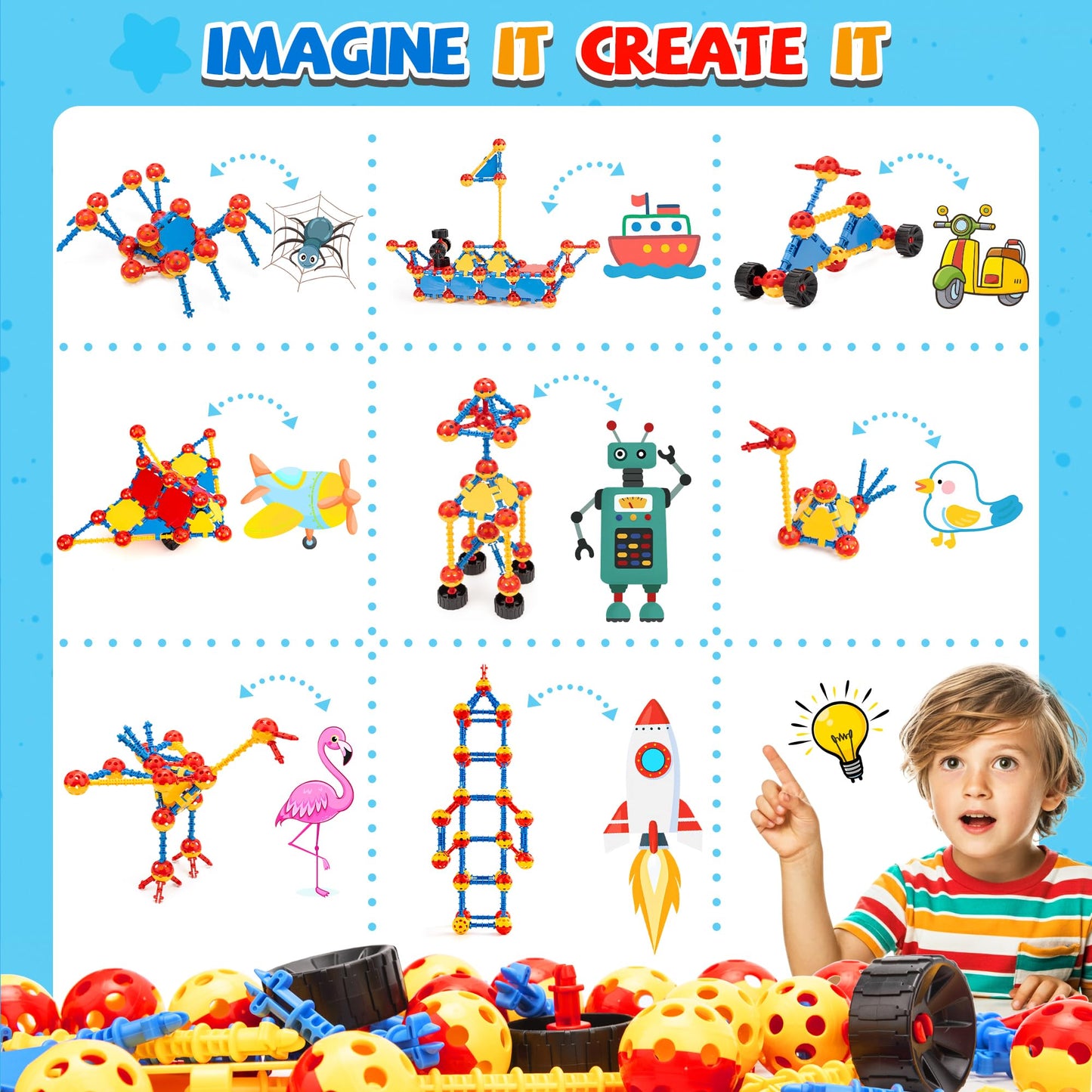 Cossy 198PCS STEM Building Blocks Kit for Kids, Educational Construction Toys, Creative Engineering & Learning Games for Ages 3-8