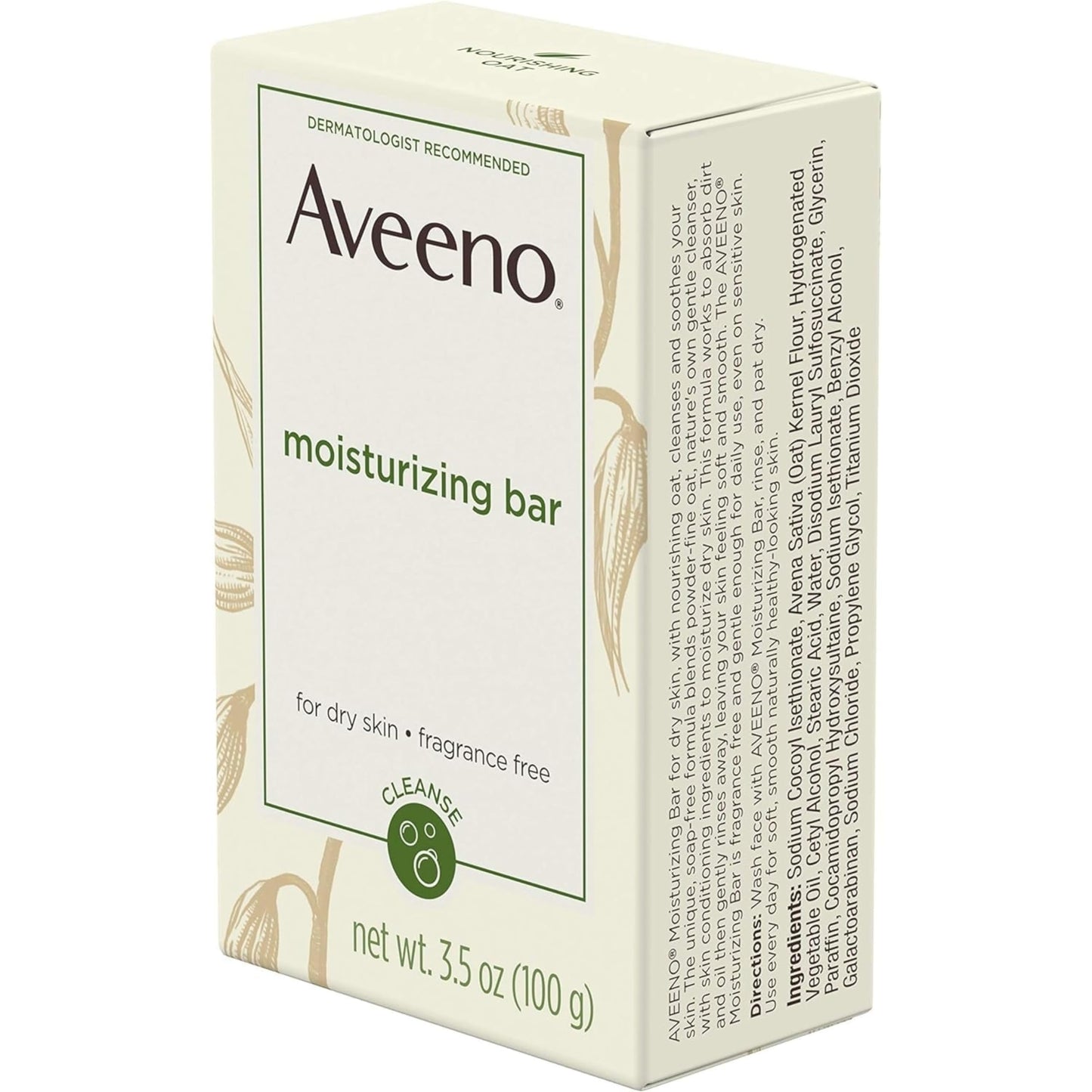 Aveeno Gentle Moisturizing Bar Facial Cleanser with Nourishing Oat for Dry Skin, Fragrance-free, Dye-Free, & Soap-Free, 3.5 oz (Pack of 6)