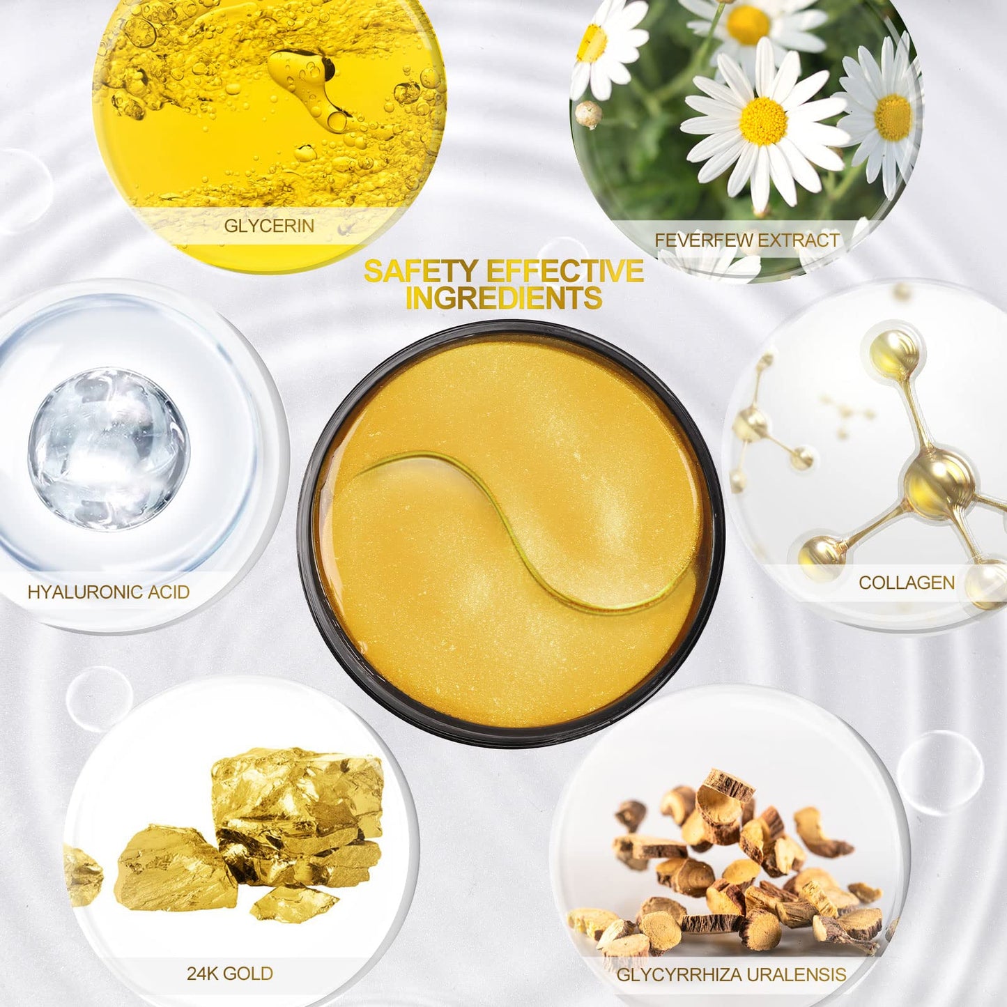 Fivewan 24K Gold Under Eye Patches - 60pcs Collagen & Hyaluronic Acid Masks to Reduce Dark Circles, Puffiness & Wrinkles