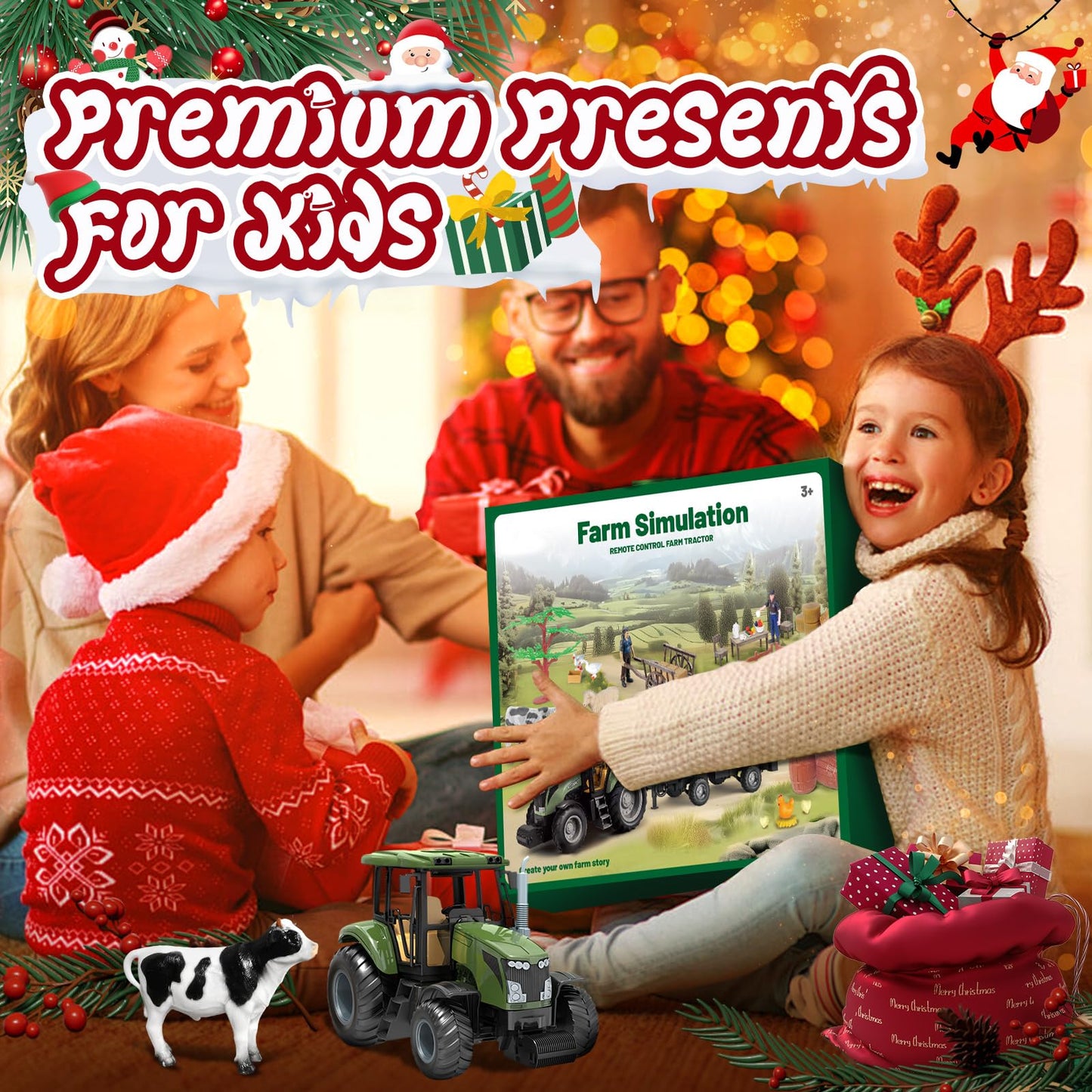 Womaqu Remote Control Tractor with Trailer Farm Toy Set with Animals, Fruits, Vegetables & Farmer Figures for Kids Ages 3-9, Boys & Girls Gifts