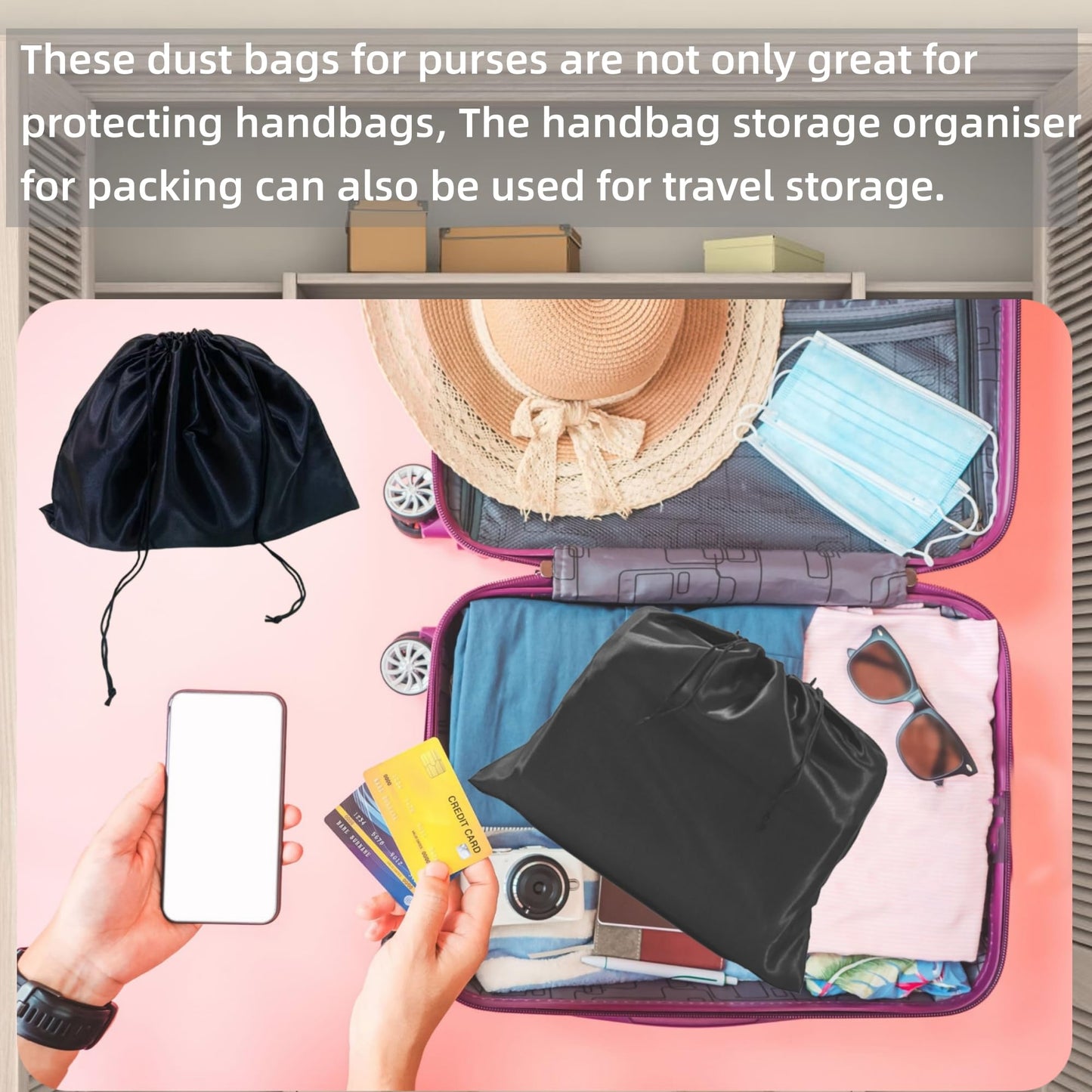 3-Pack Silk Purse Dust Bags for Handbags, Purses, Shoes & Boots – Drawstring Storage Covers