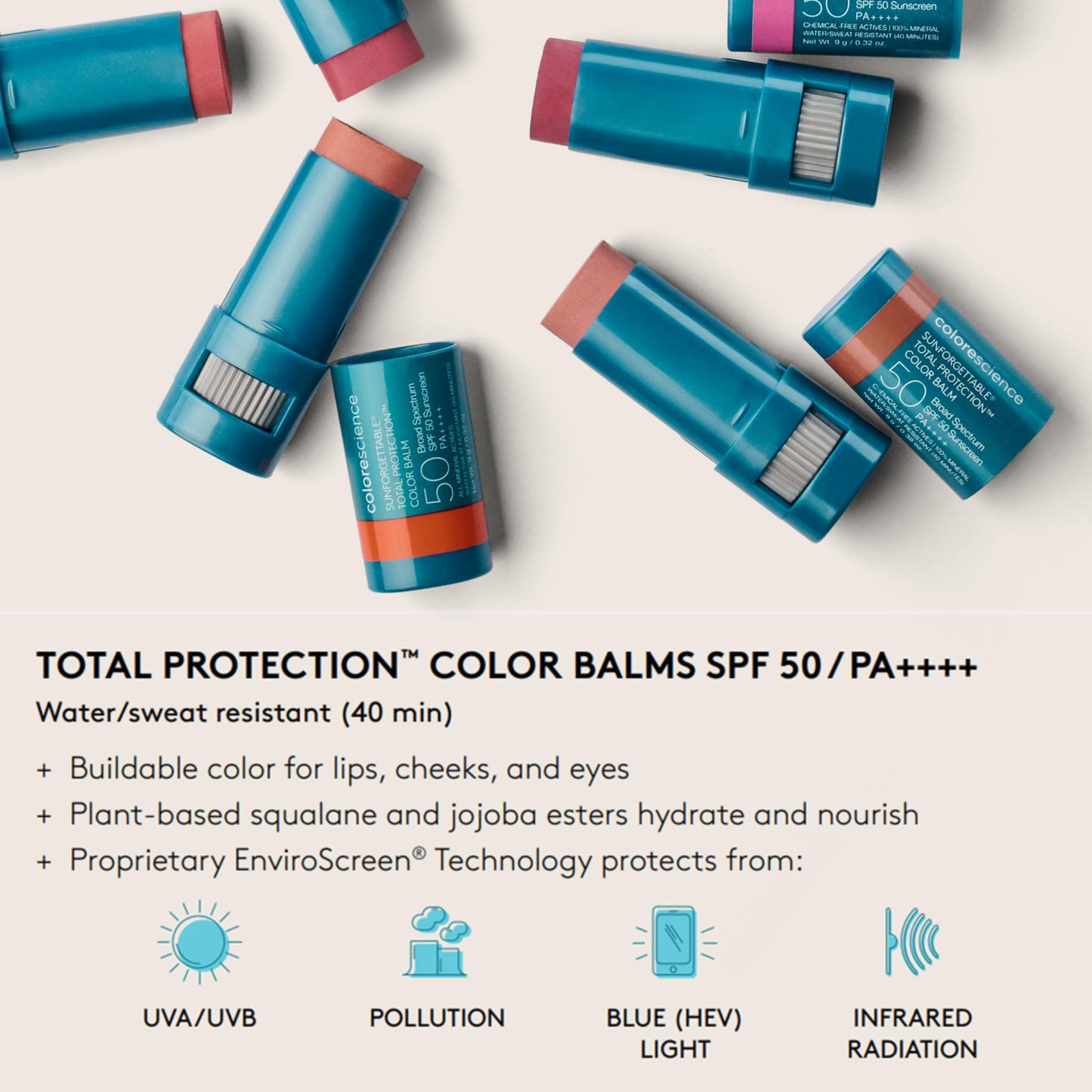 Colorescience Sunforgettable Total Protection Color Balm SPF 50, for Cheeks & Lips, GLOW