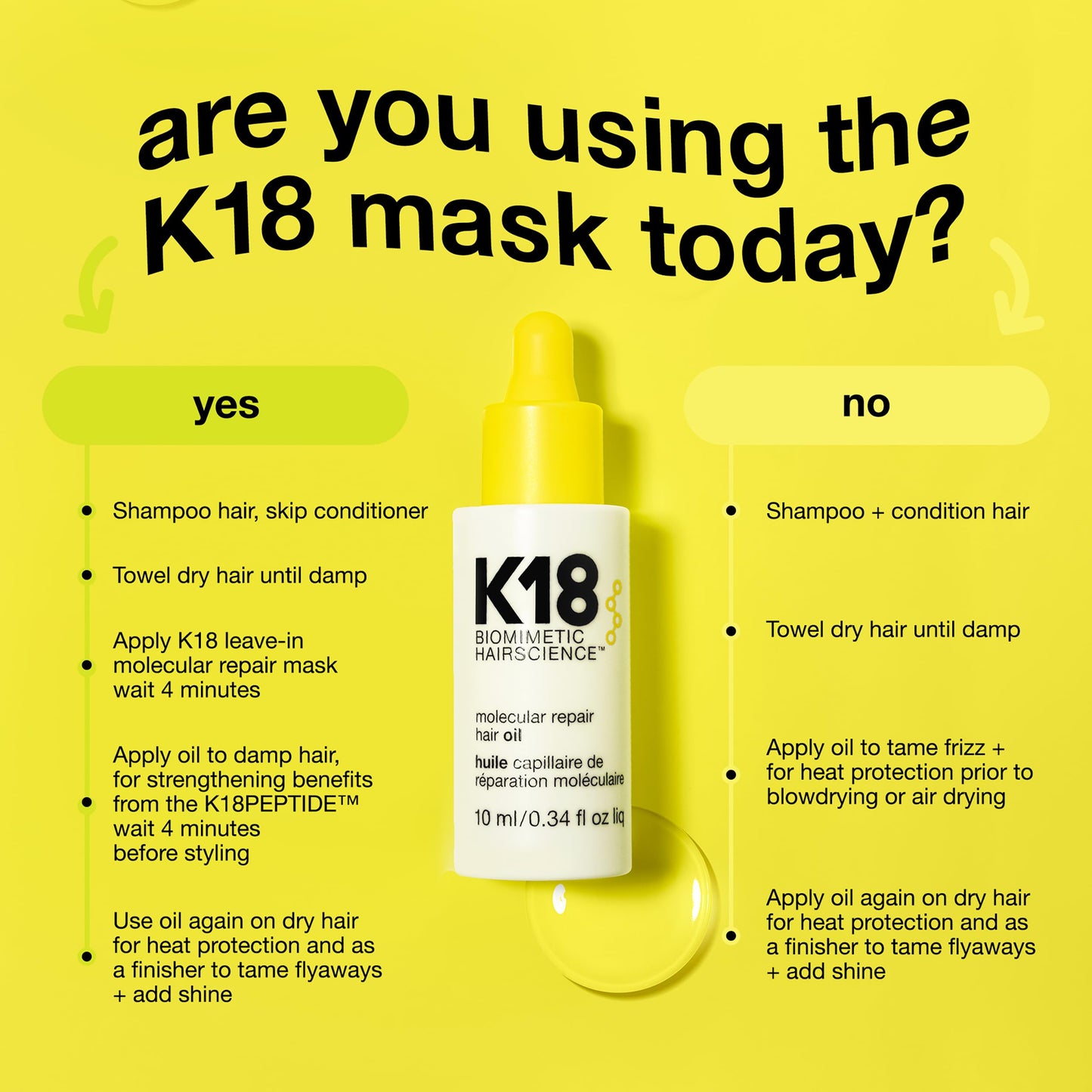 K18 Molecular Repair Hair Oil, Weightless Oil for Stronger, Healthier Hair, Suitable For All Hair Types, 0.34 Fl Oz