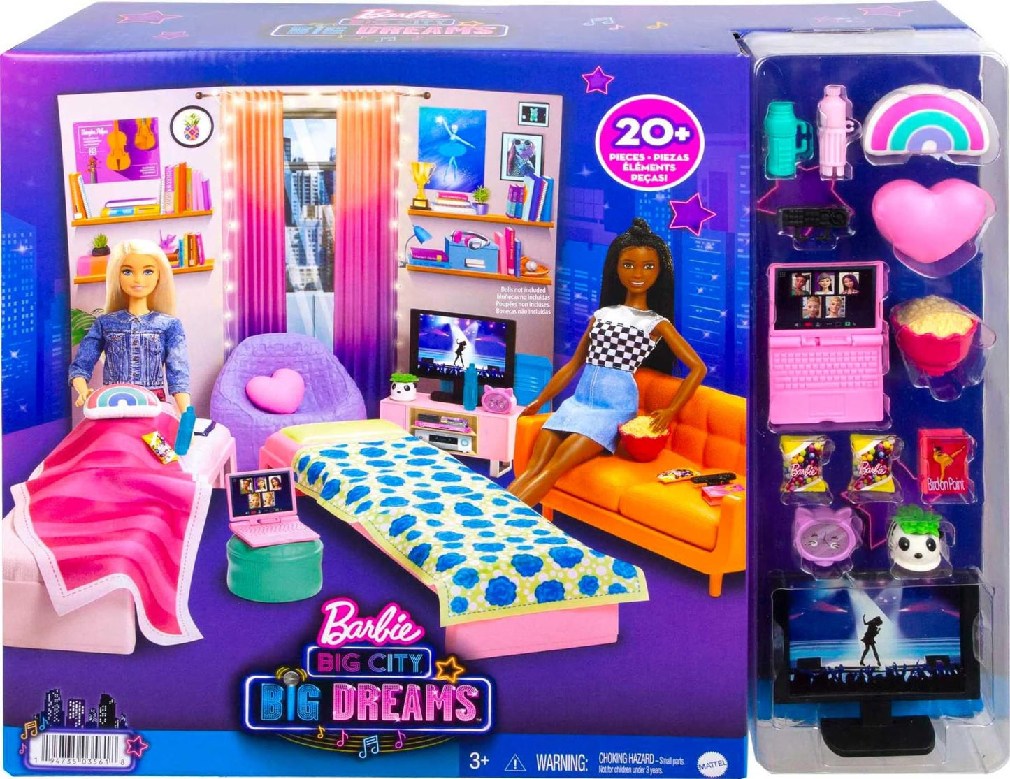 Barbie Toy Playset, Big City, Big Dreams Dorm Room Furniture & Accessories with 2 Beds, Couch, Bean Bag Chair & More