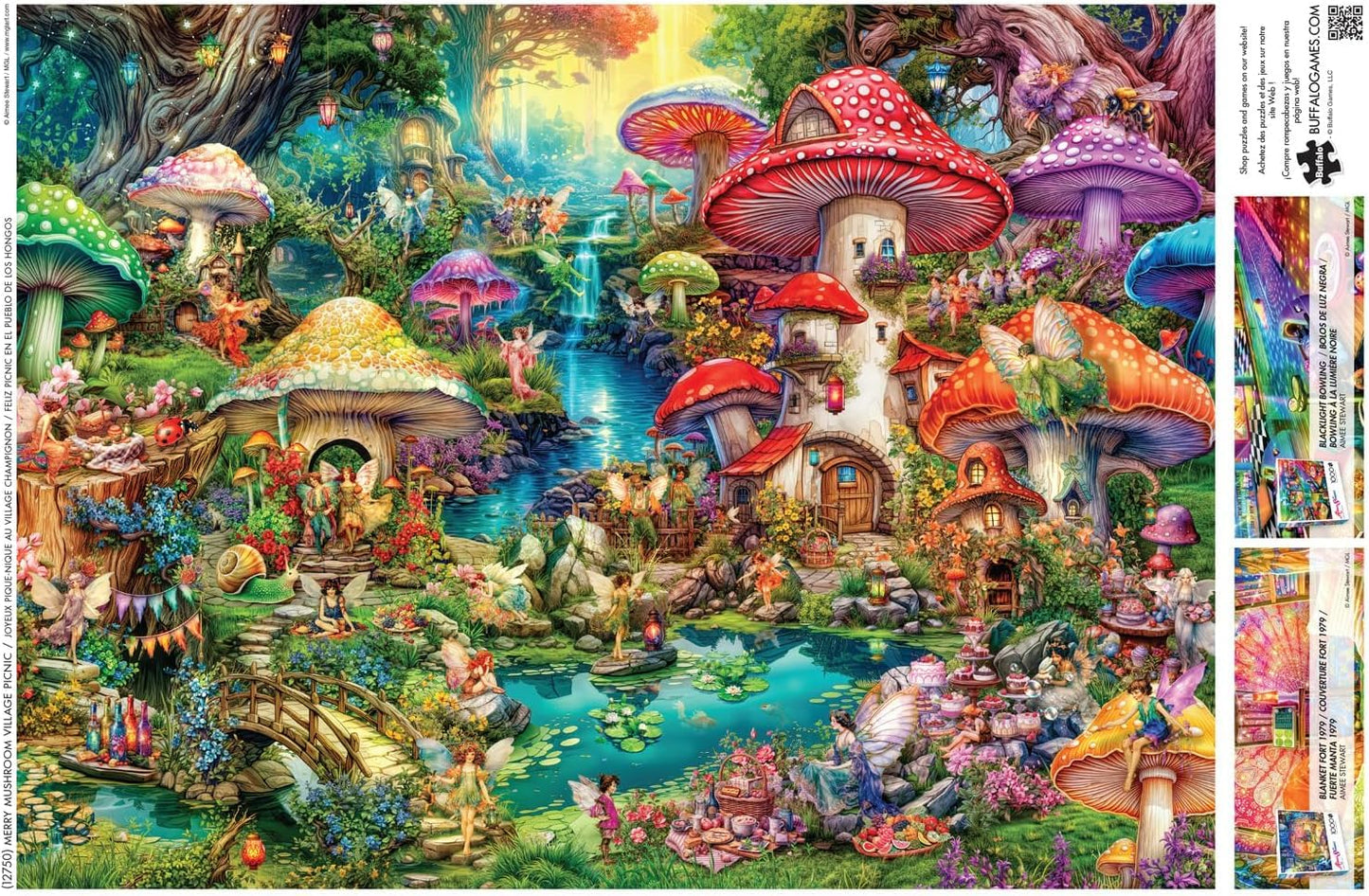 Buffalo Games Merry Mushroom Village Picnic 1000-Piece Jigsaw Puzzle by Aimee Stewart – Challenging Adult Puzzle, 26.75"x19.75"