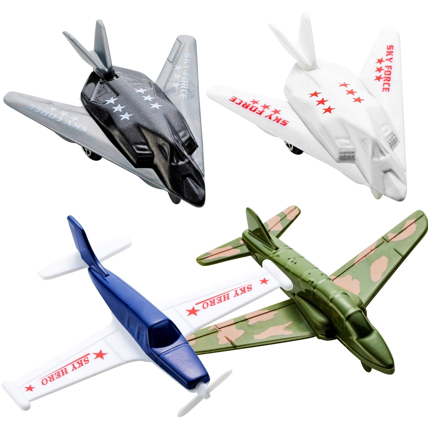 Airplane Toys 12-Pack Playset – Bomber, Military & F-16 Fighter Jets, Birthday Party Favors for Kids Boys & Girls (Styles May Vary)