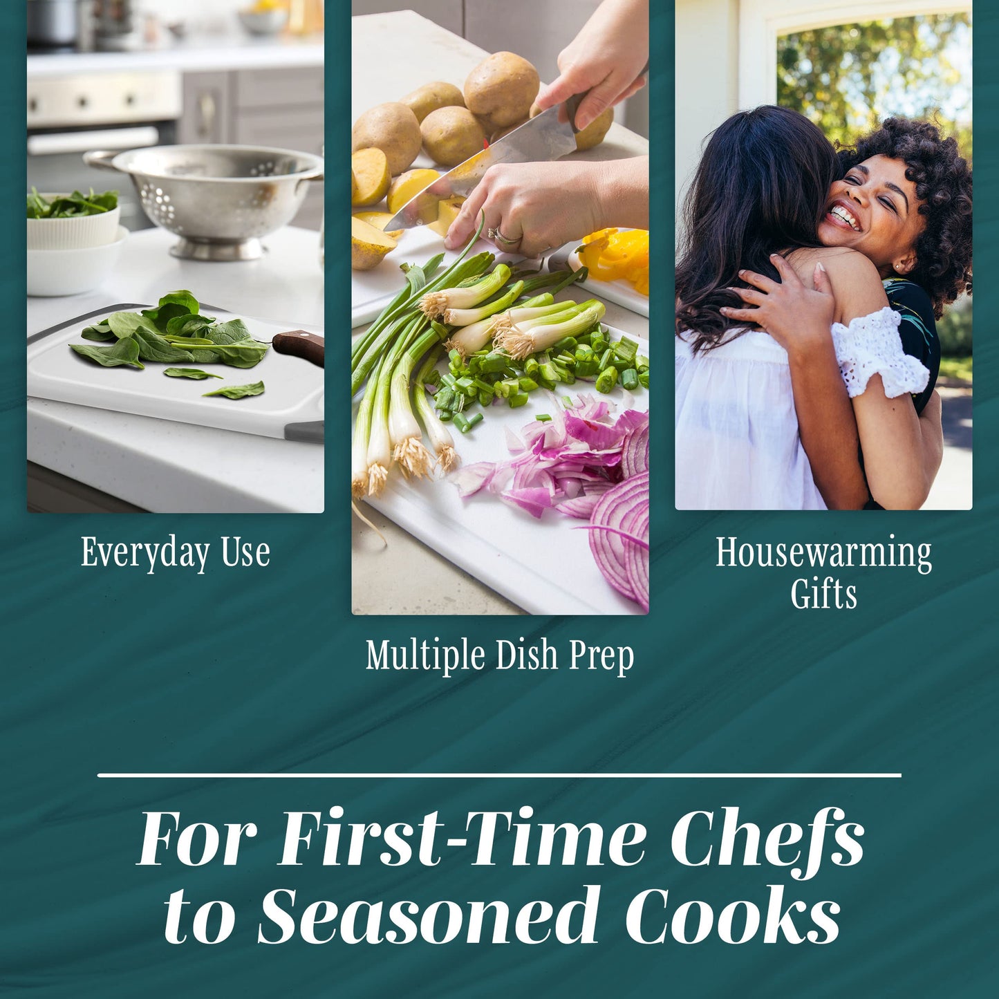 3-Pack Gray Cutting Boards Set – BPA-Free, Reversible Chopping Boards with Non-Slip Handles, Multiple Sizes, Perfect Gift for Cooks