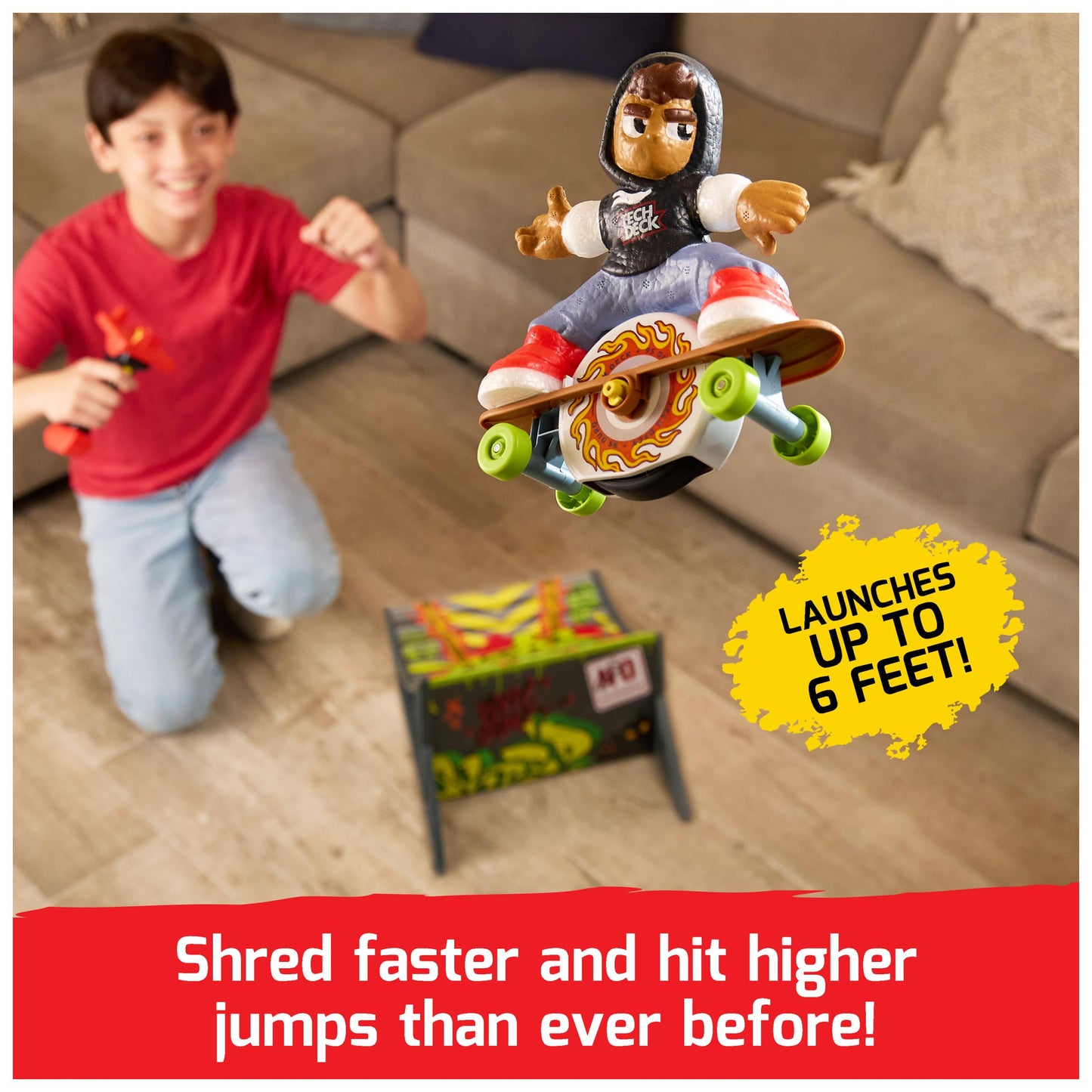 Tech Deck Shred N' Blast Motorized Finger Skateboard with Rider & Ramp for Tricks & Jumps, Kids Toys Ages 6+