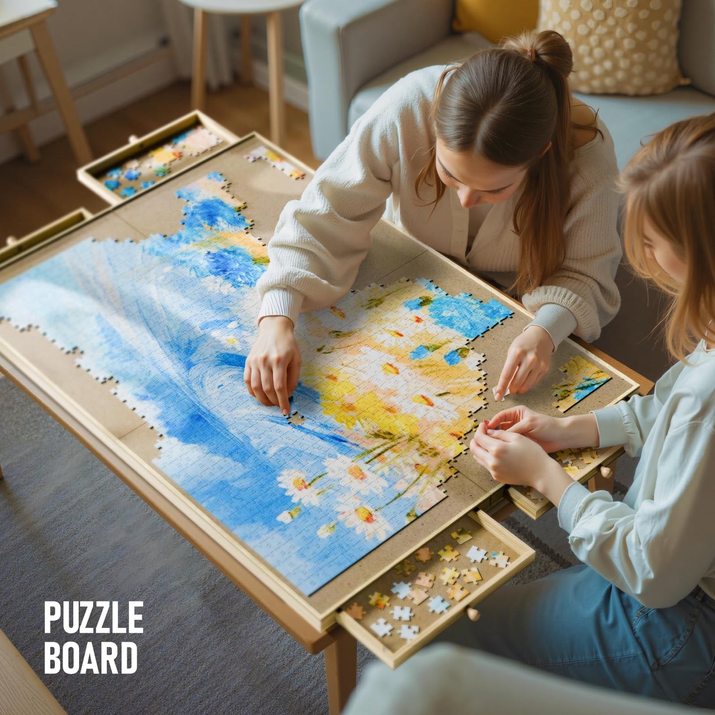 1500 Piece Rotating Puzzle Board, 25"x33" Jigsaw Puzzle Table with Drawer Storage and Puzzle Cover,Portable Puzzle Board for Adults