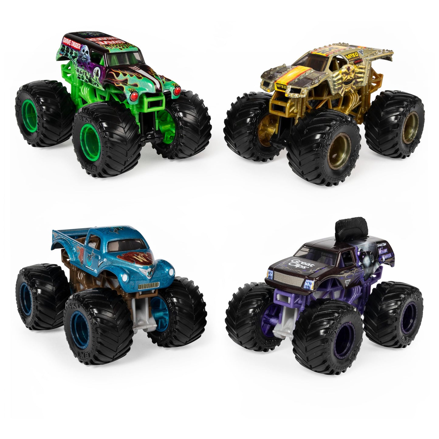 Monster Jam, Official Reveal The Steel 4-Pack of Color-Changing Die-Cast Monster Trucks, 1:64 Scale