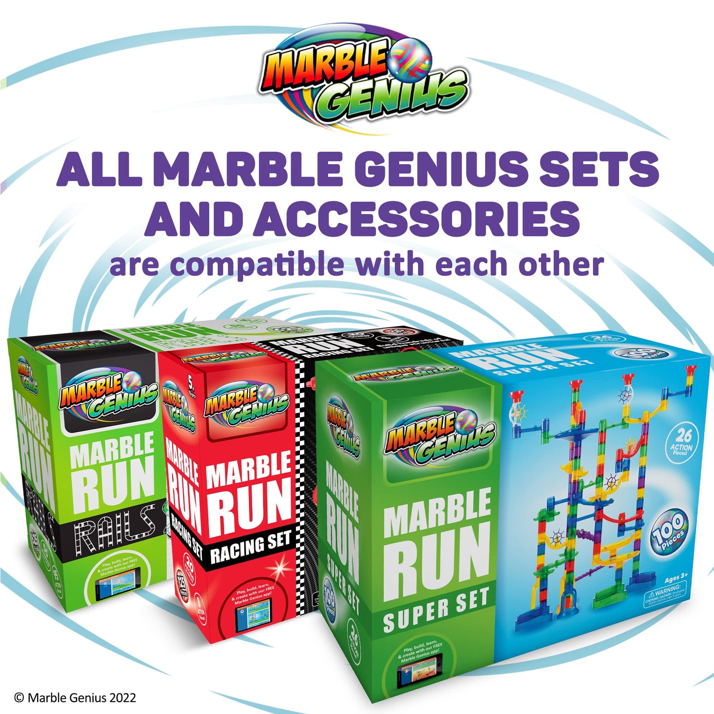 Marble Genius Marble Run Super Set – 150-Piece Maze Track Toy with 85 Translucent & 65 Glass Marbles for Kids & Adults 4-8+