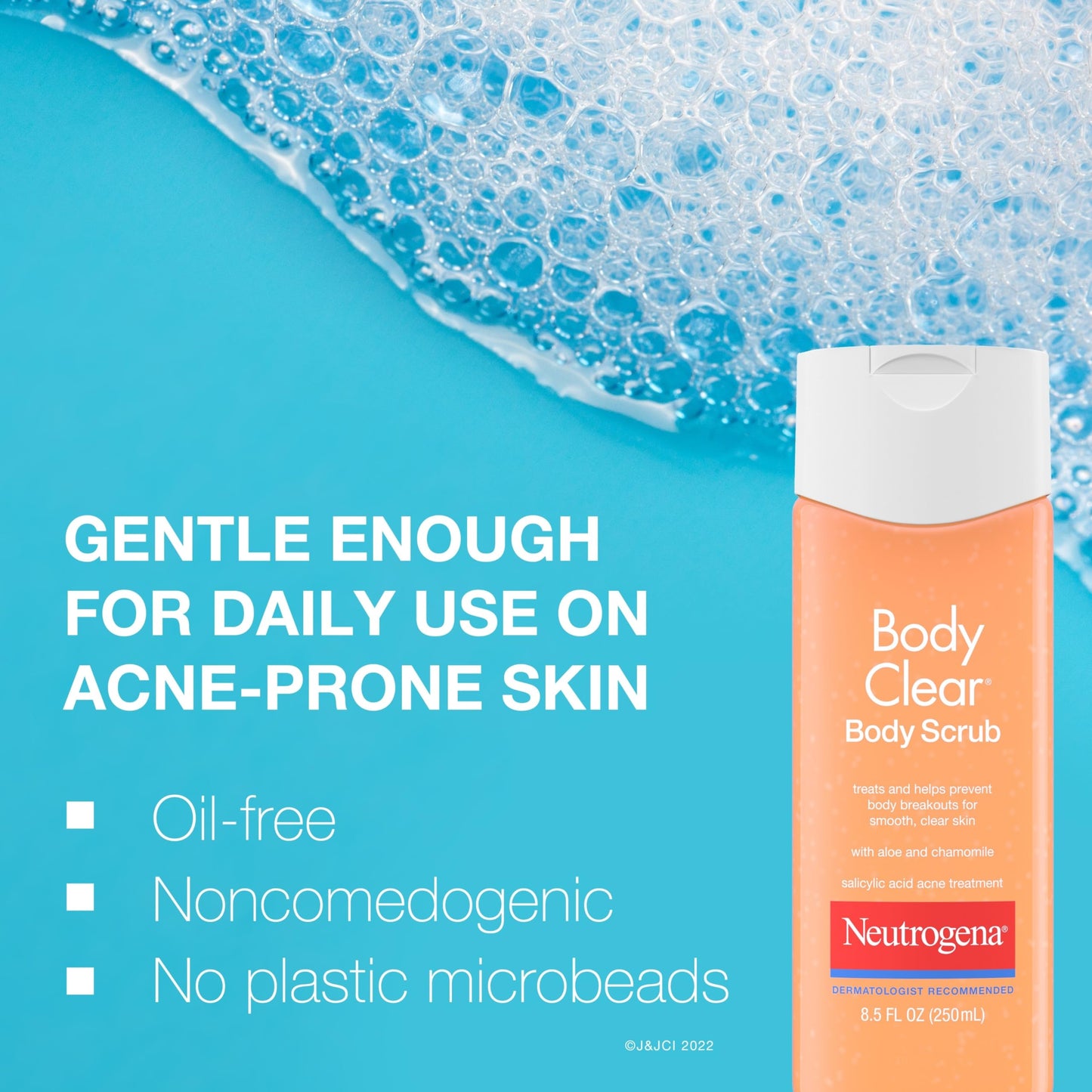 Neutrogena Body Clear Acne Scrub 8.5oz – Salicylic Acid 2% Daily Exfoliating Cleanser for Back, Chest & Shoulders, Microbead-Free