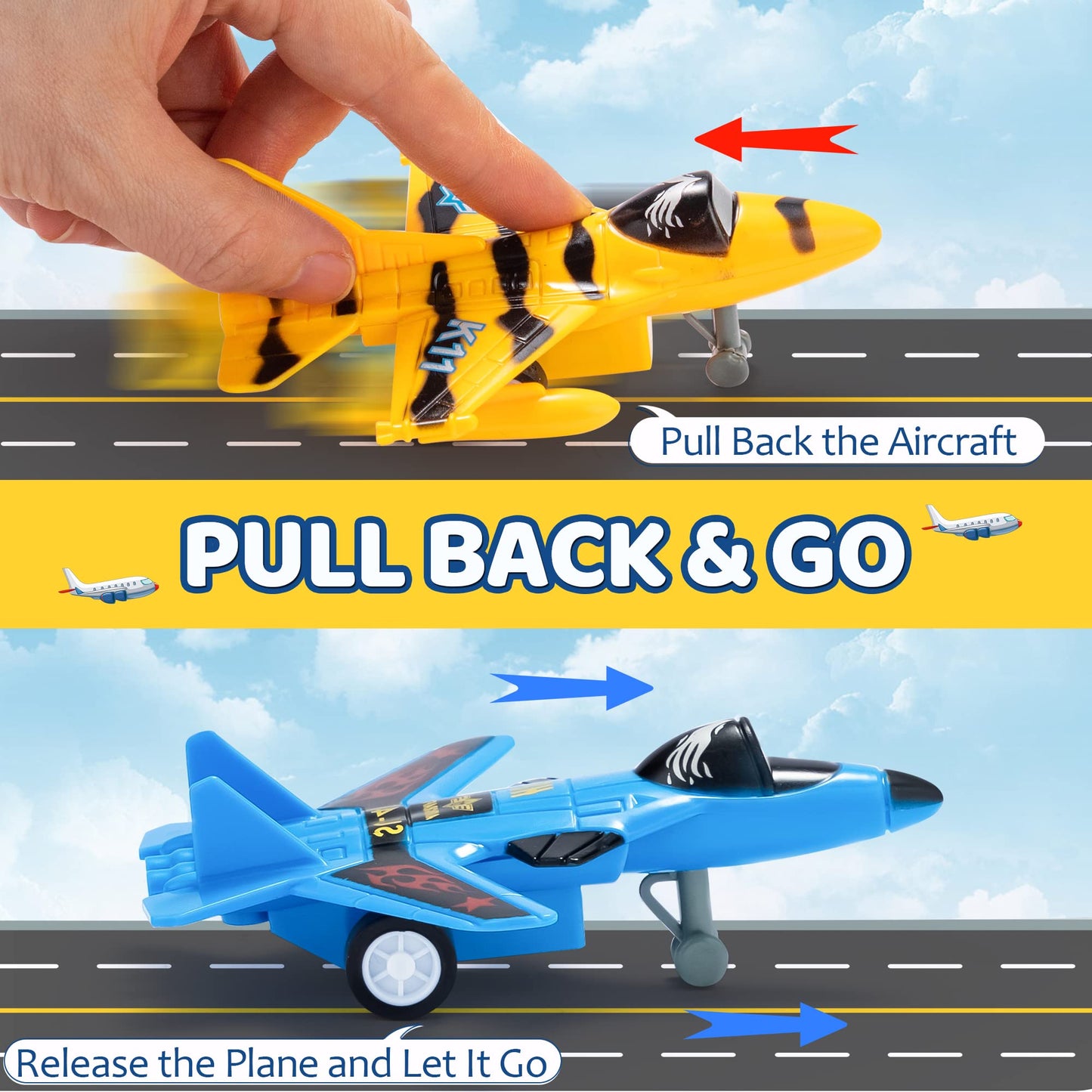 JOYIN 16-Piece Pull Back Airplane Toy Set for Kids 3+ – Includes Helicopter, Fighter, Bomber & Biplane Models, Classroom & Birthday Gifts