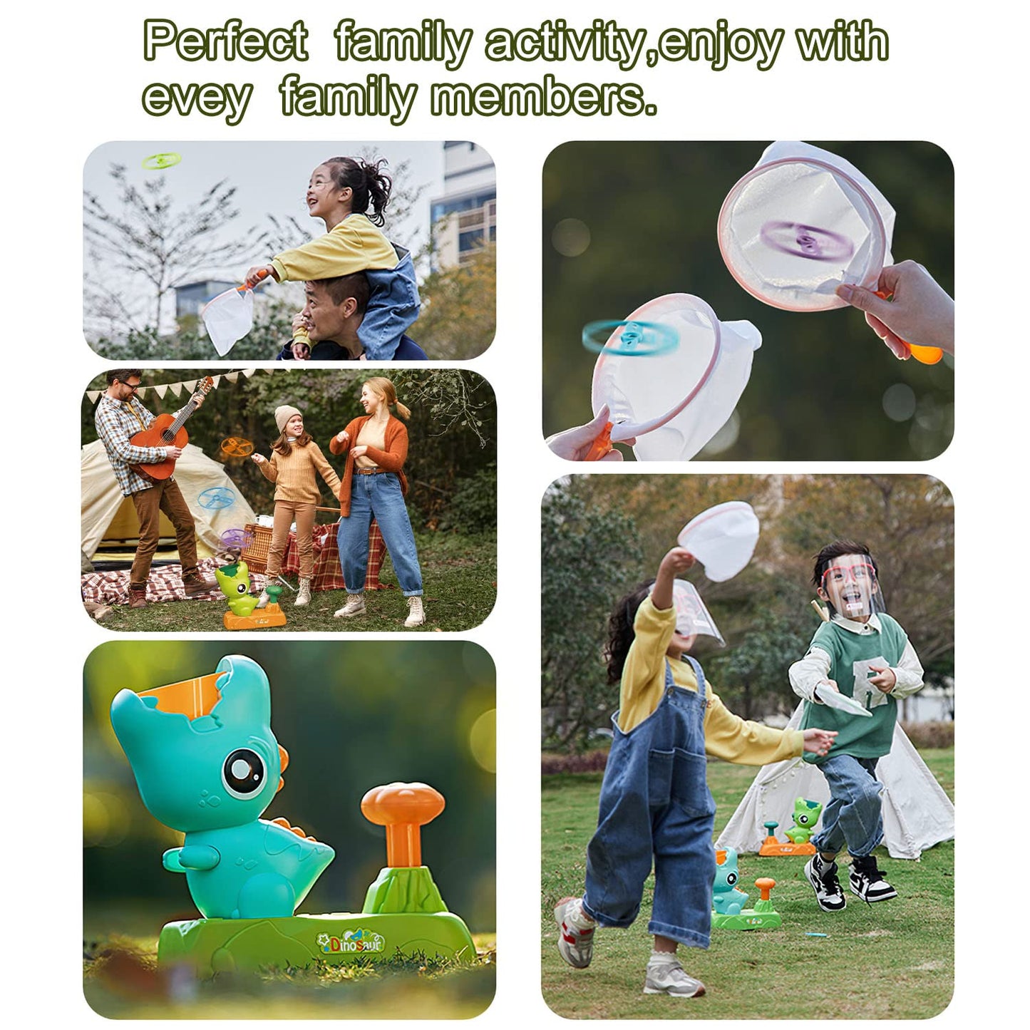 XINHOME Outdoor Flying Disc Launcher Toys for Kids 3 4 5 6 7 8 Year Old Boys Girls Dinosaur Stomp Rocket for Toddlers Backyard Toys
