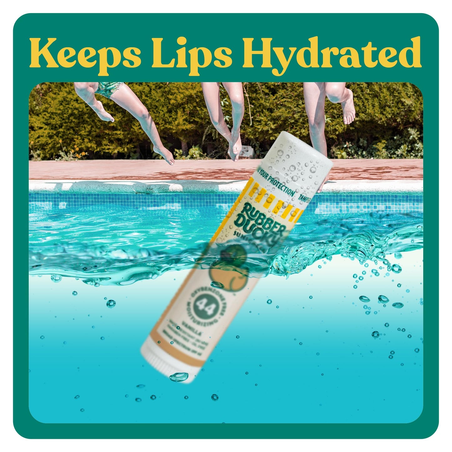 Rubber Ducky Lip Sunscreen SPF 44, Kids Vegan Lip Balm with Vitamin E, UV Protection, Water Resistant, Untinted, Vanilla Flavor, Broad Spectrum