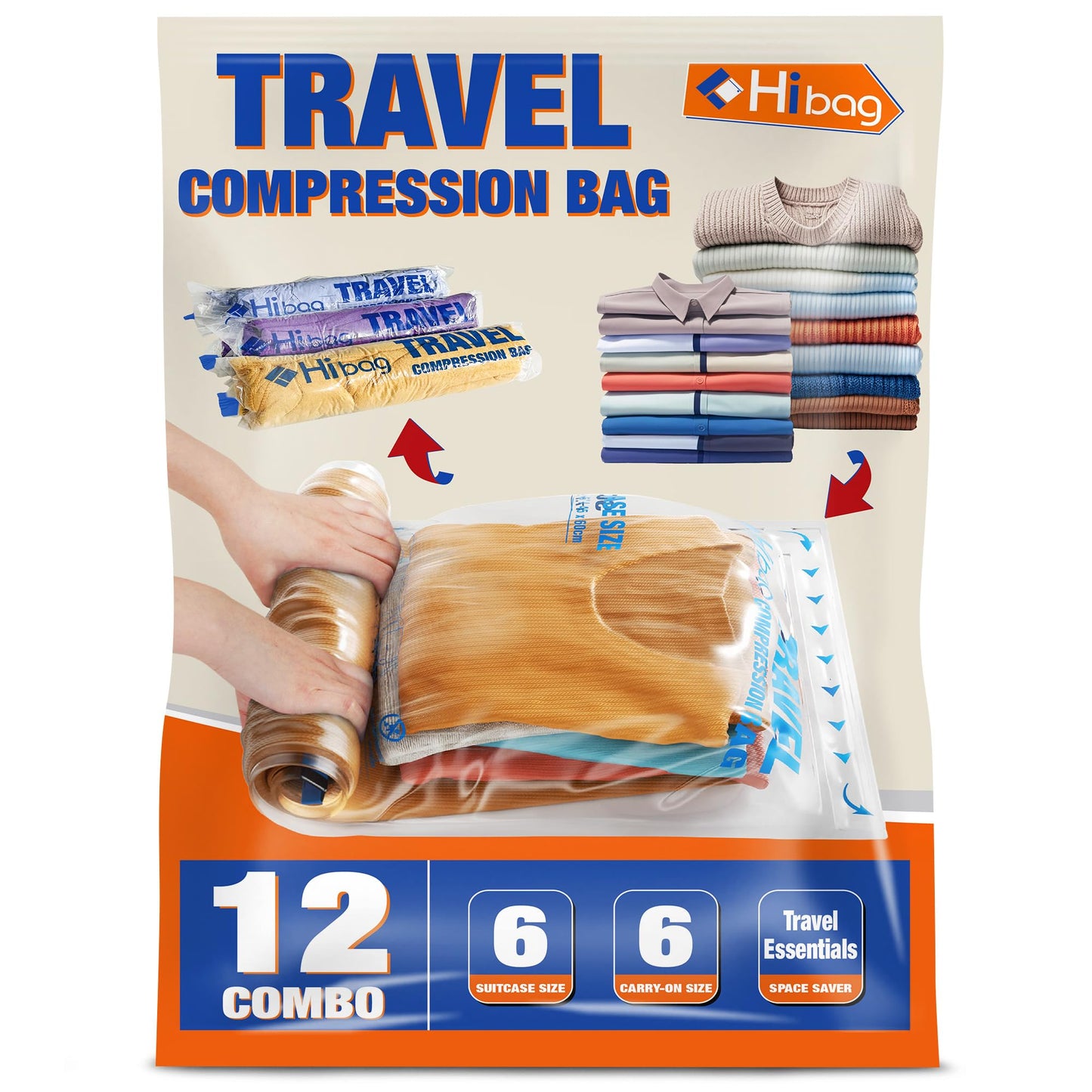 12 Compression Bags for Travel – Vacuum Packing Space Saver Bags for Luggage & Cruise Essentials (12 Pack Travel Bags)