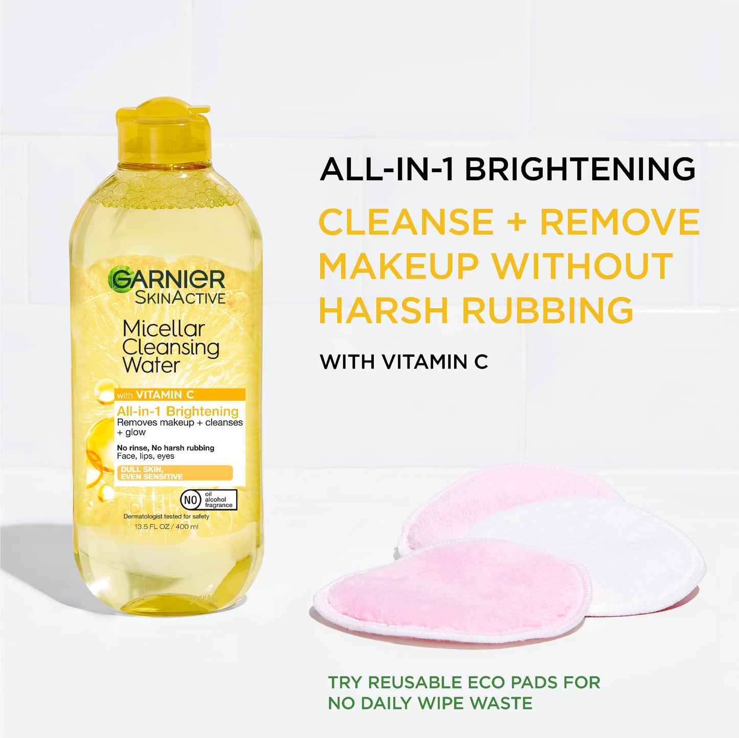 Garnier Micellar Water with Vitamin C – Brightening & Hydrating Makeup Remover & Facial Cleanser, Vegan & Cruelty-Free, 13.5 fl oz