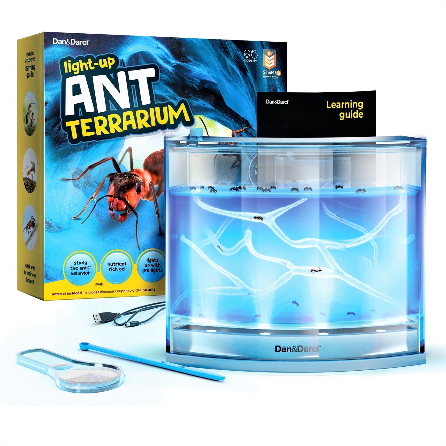 Dan&Darci Light-Up Ant Farm Kit for Kids – LED Terrarium with Nutrient Gel, Watch Ants Dig Tunnels, STEM Science & Experiment Toy Gift