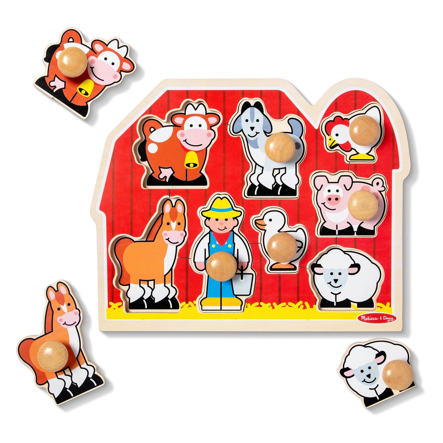 Melissa & Doug Farm Animals Jumbo Knob Puzzle, Wooden Peg Puzzle for Toddlers, Educational Toy for Shape Recognition and Fine Motor Skills, Ages 1+
